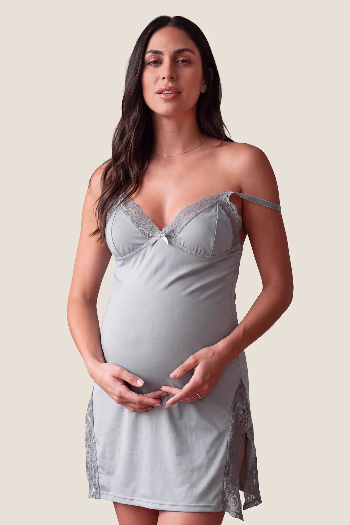 Side Slit Lace Maternity Babydoll Nightdress