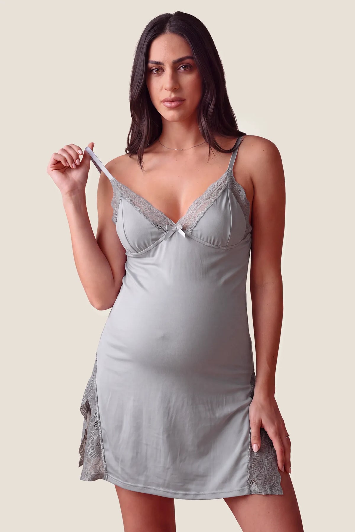 Side Slit Lace Maternity Babydoll Nightdress