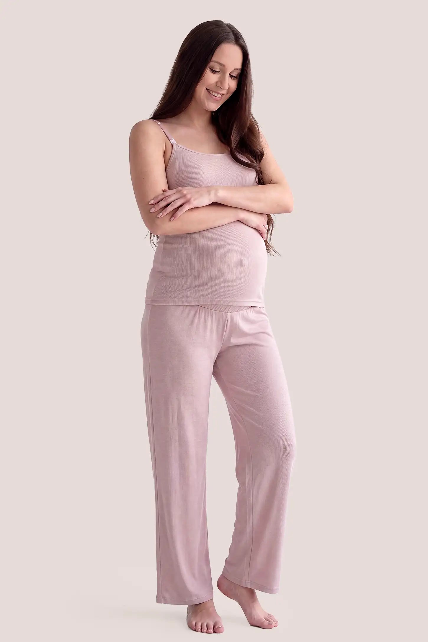 Soft Rib Knit Maternity & Nursing Pajama Set with Cami, Cardigan & Pants