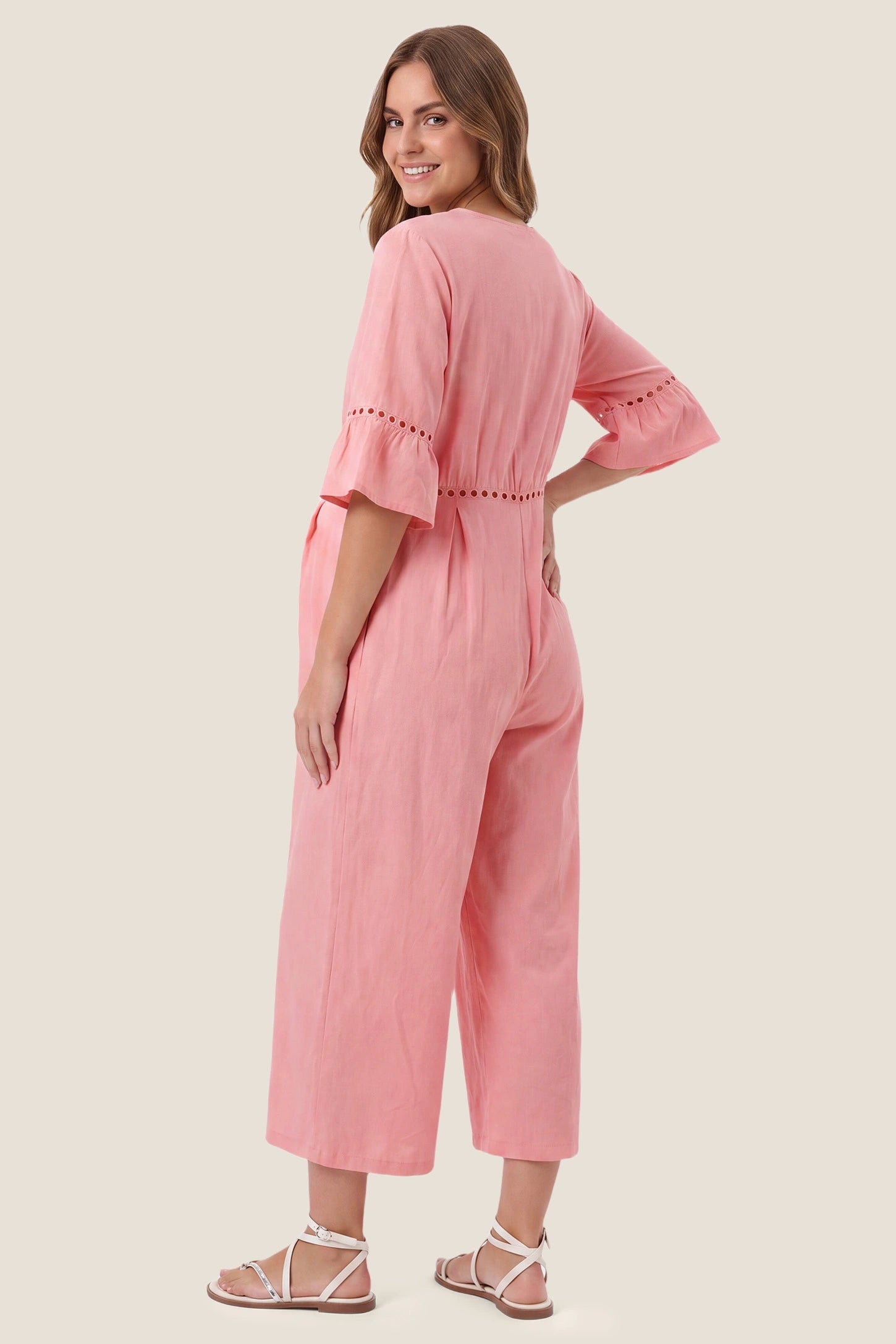 Easy-Nursing Maternity Wide-Leg Jumpsuit