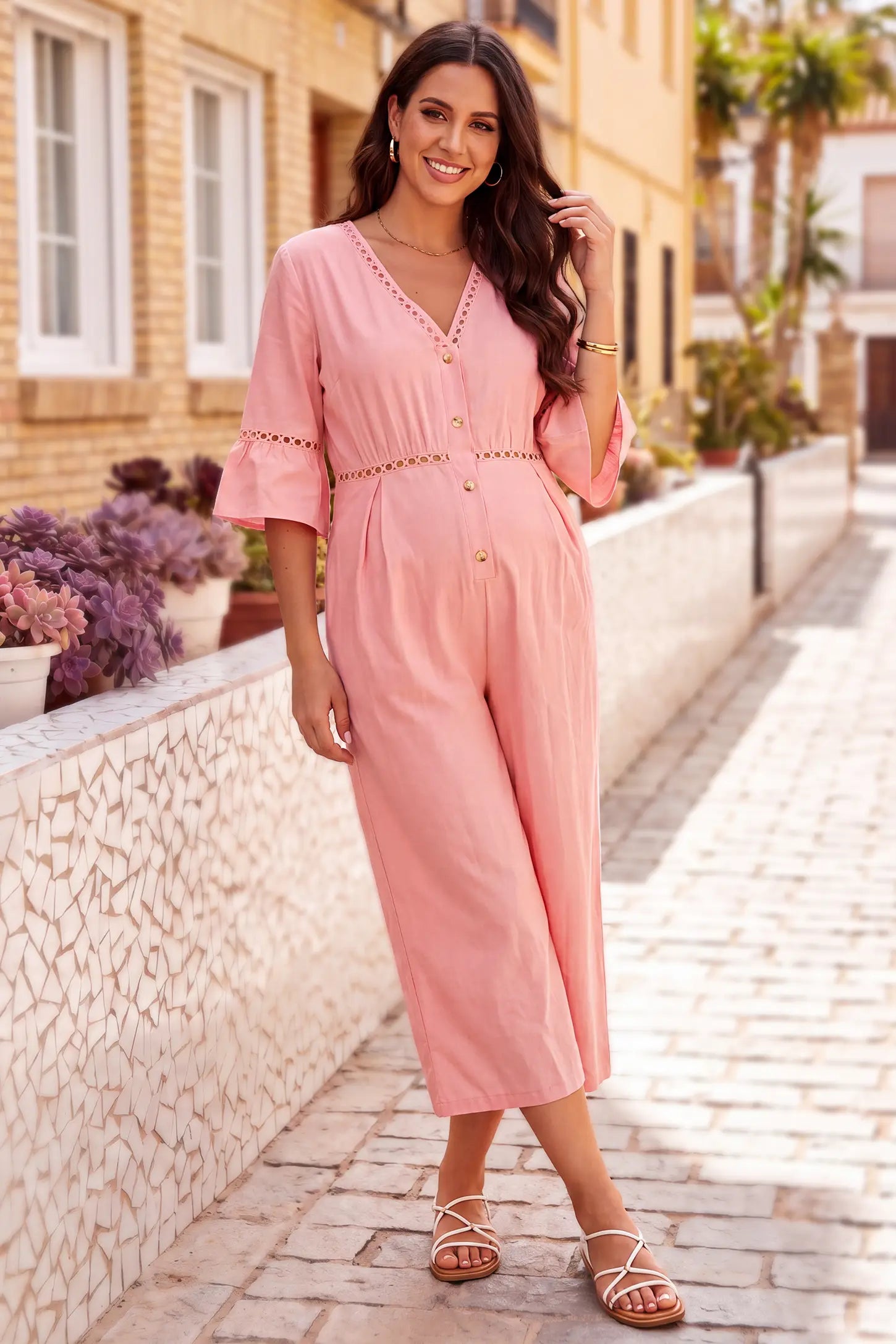 Easy-Nursing Maternity Wide-Leg Jumpsuit