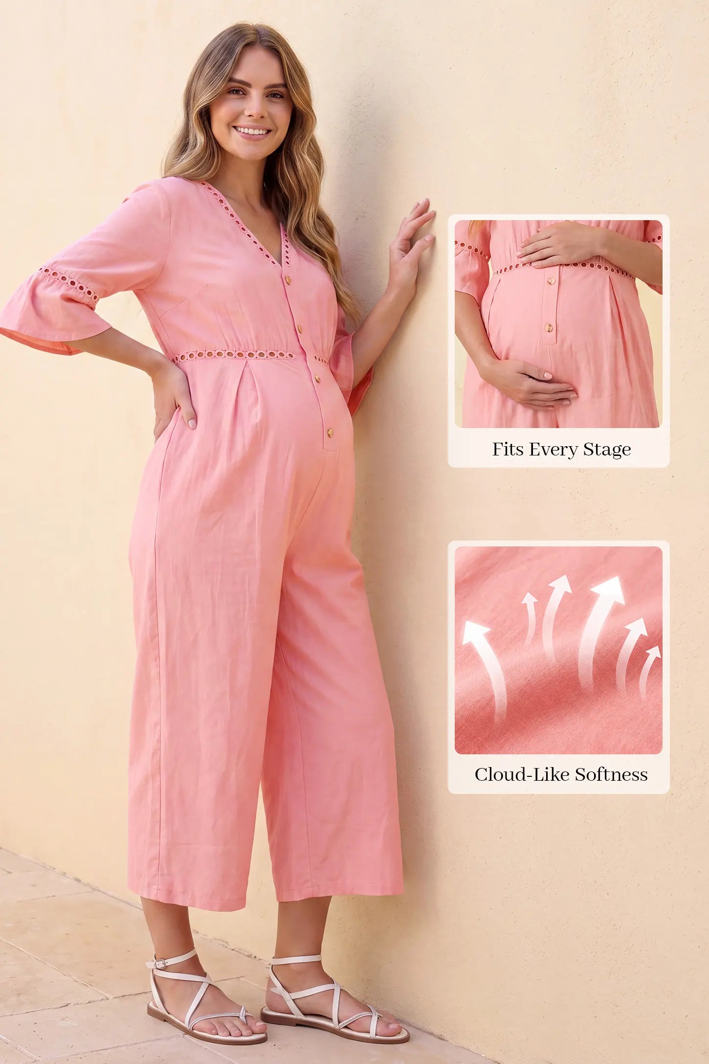 Easy-Nursing Maternity Wide-Leg Jumpsuit