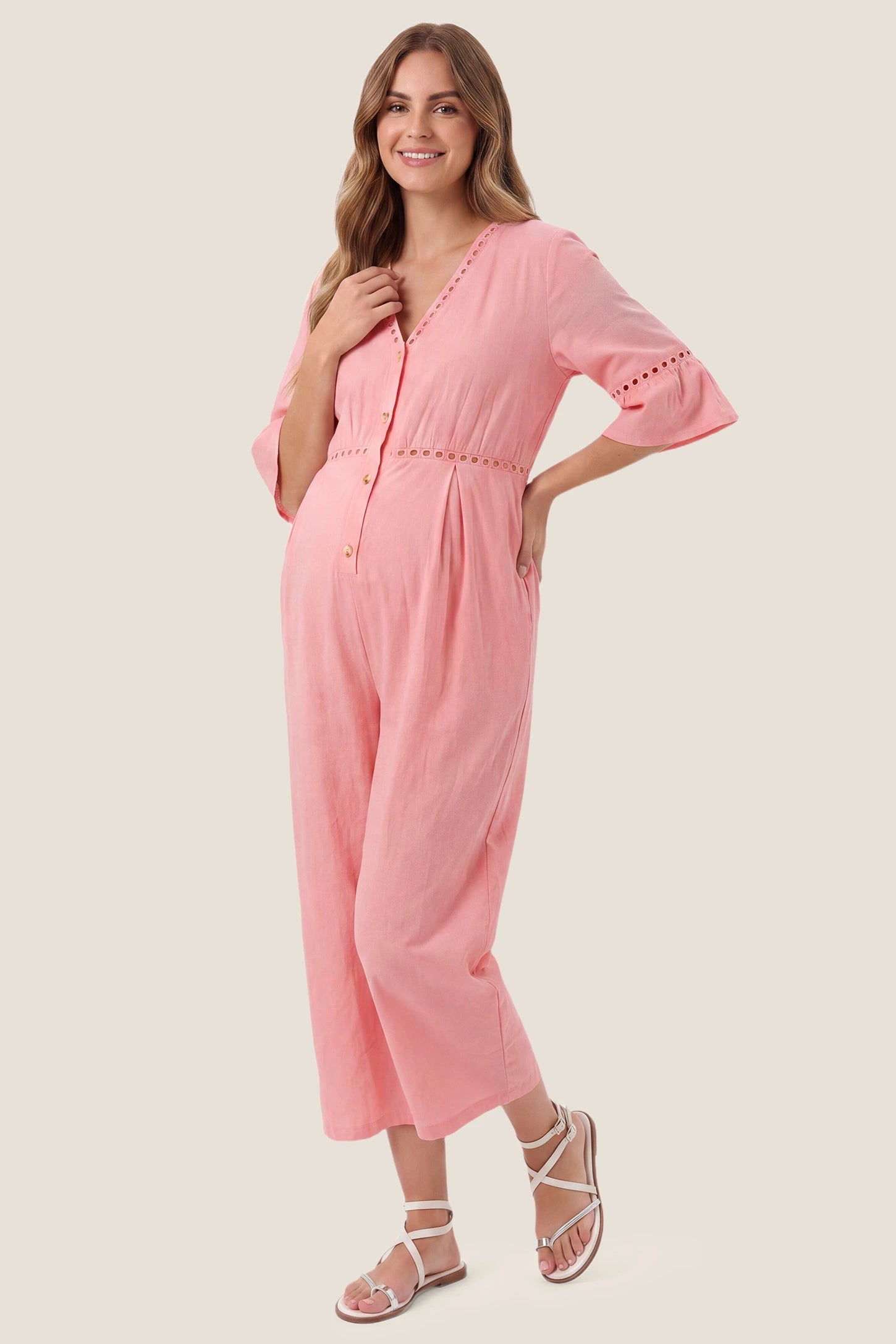 Easy-Nursing Maternity Wide-Leg Jumpsuit