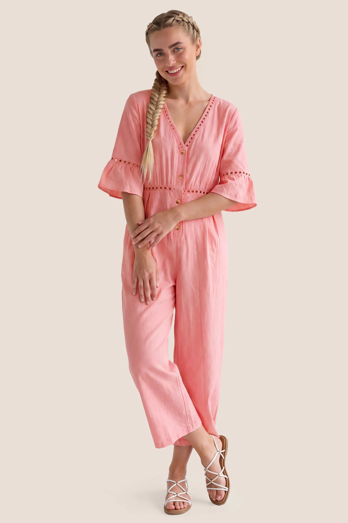 Easy-Nursing Maternity Wide-Leg Jumpsuit