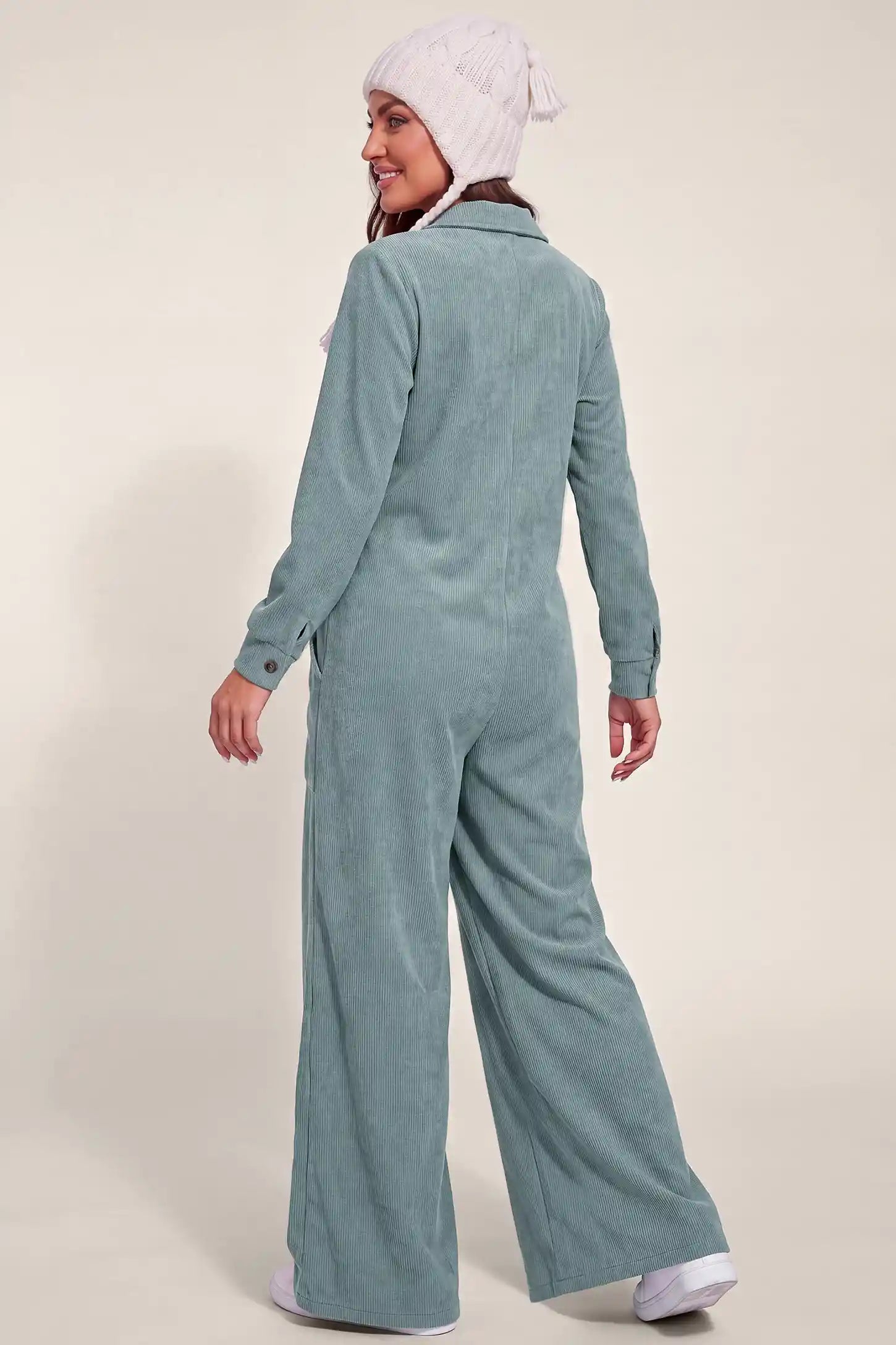 Maternity Ribbed Button-Front Wide-Leg Jumpsuit