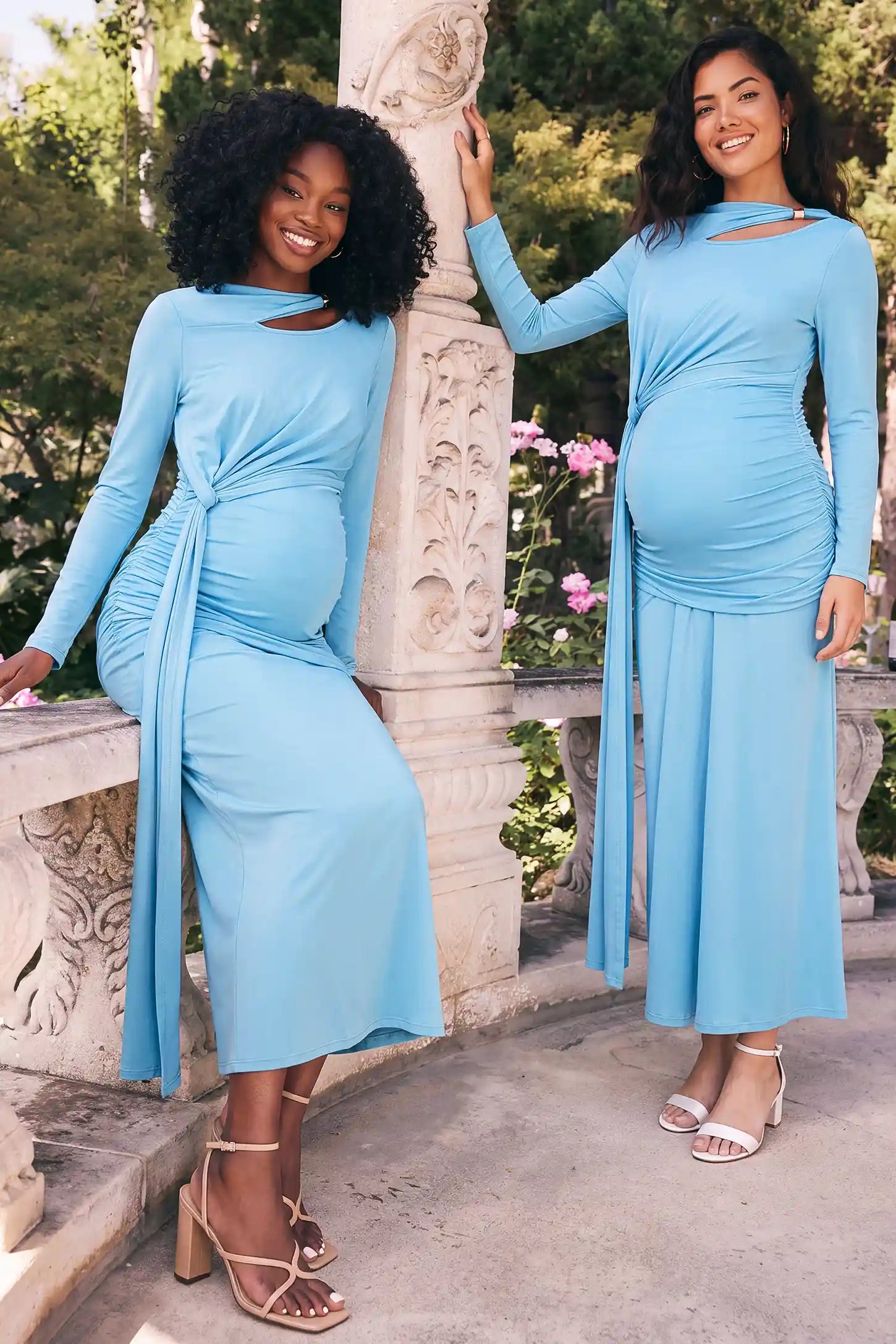 Asymmetrical Ruched High Waist Maternity Maxi Dress