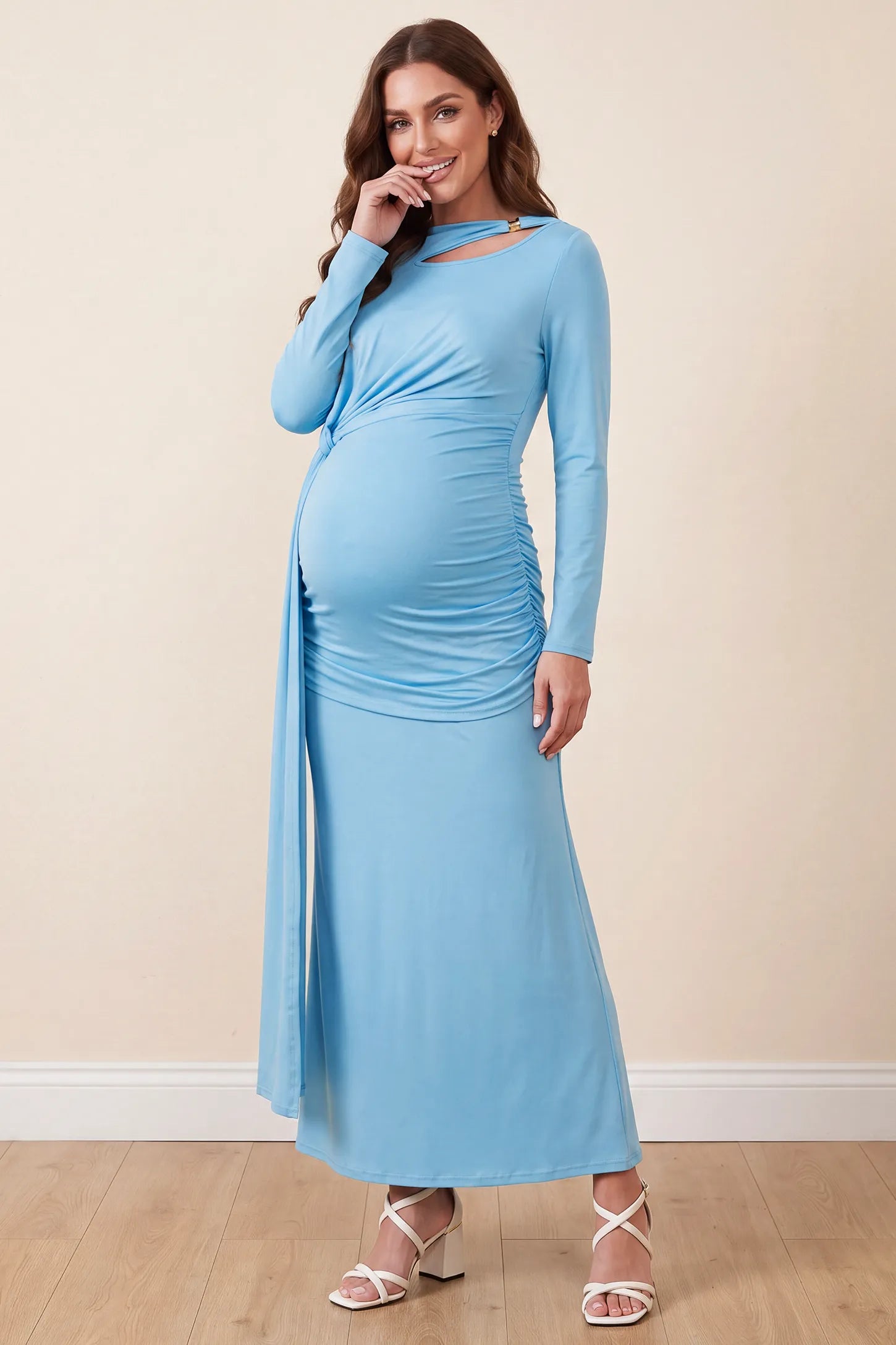 Asymmetrical Ruched High Waist Maternity Maxi Dress