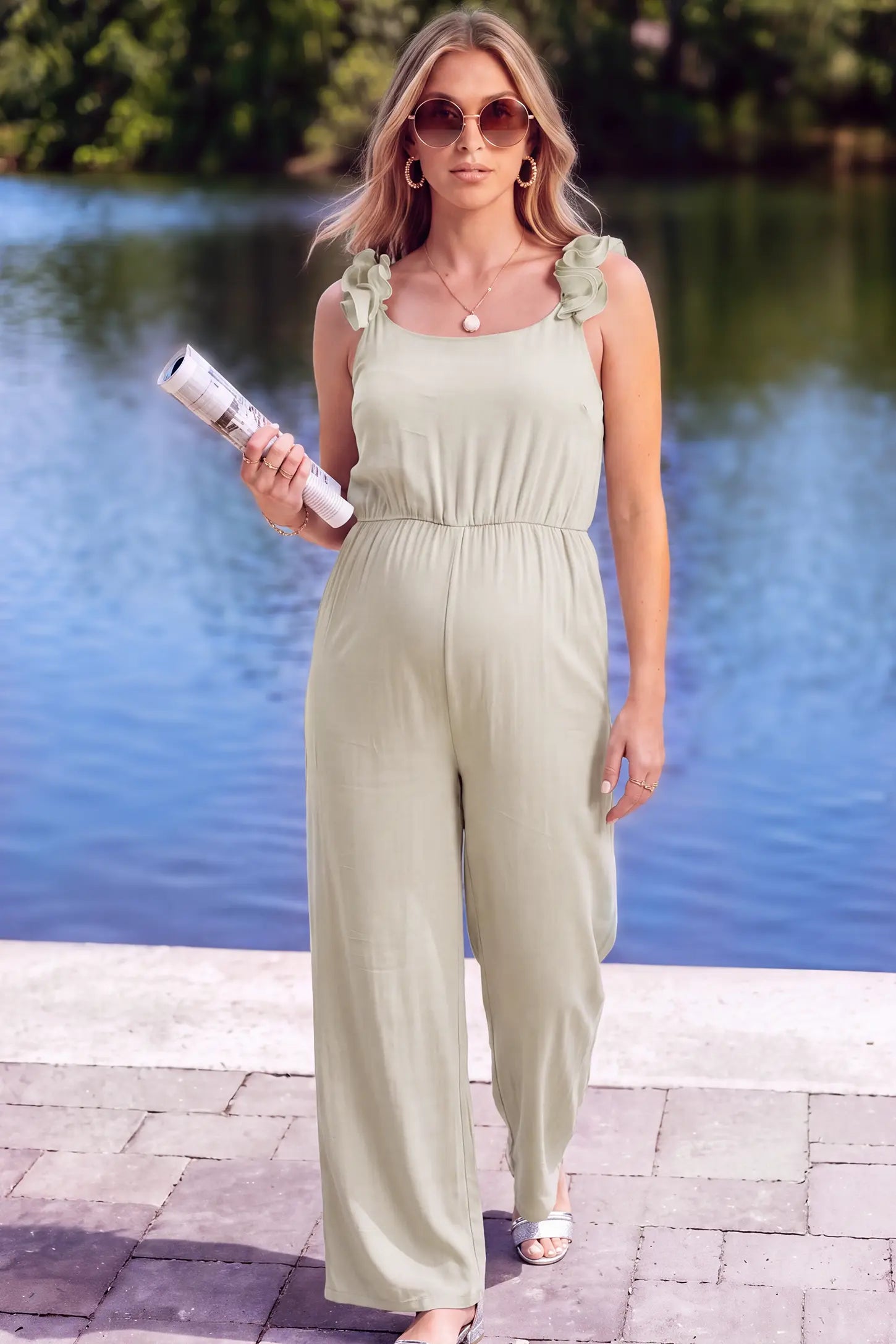 Ruffle Strap Wide Leg Jumpsuit