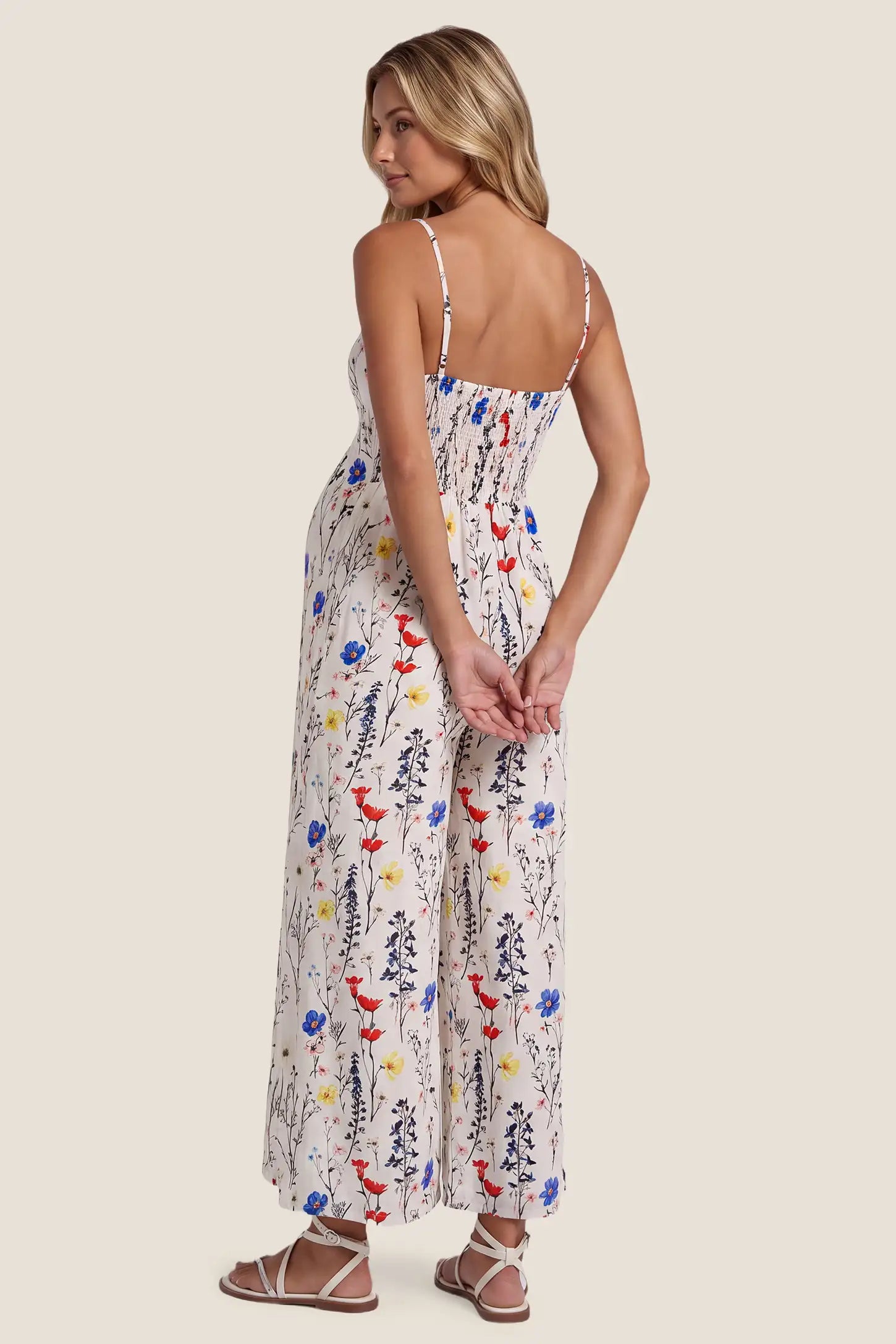 Adjustable-Strap Stretch-Back Maternity Jumpsuit