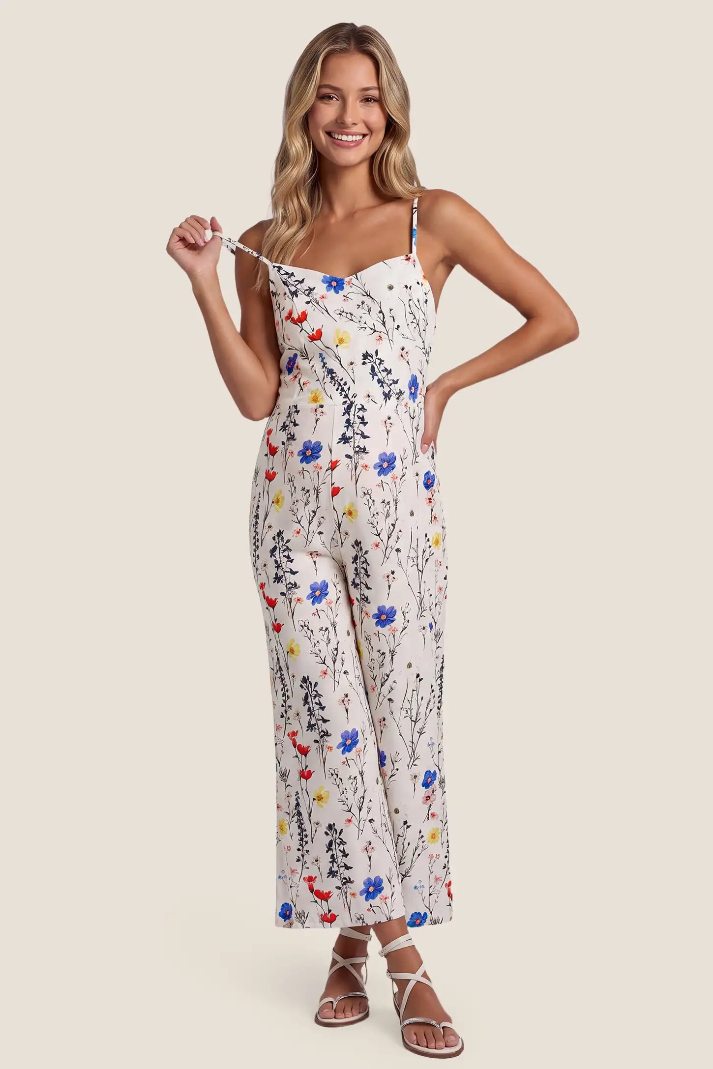 Adjustable-Strap Stretch-Back Maternity Jumpsuit