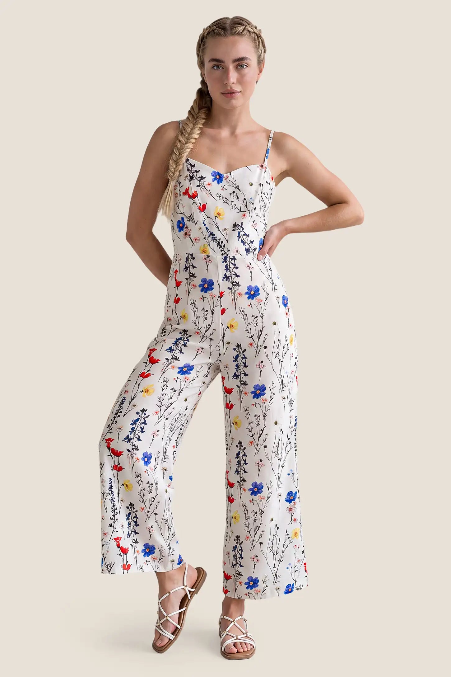 Adjustable-Strap Stretch-Back Maternity Jumpsuit
