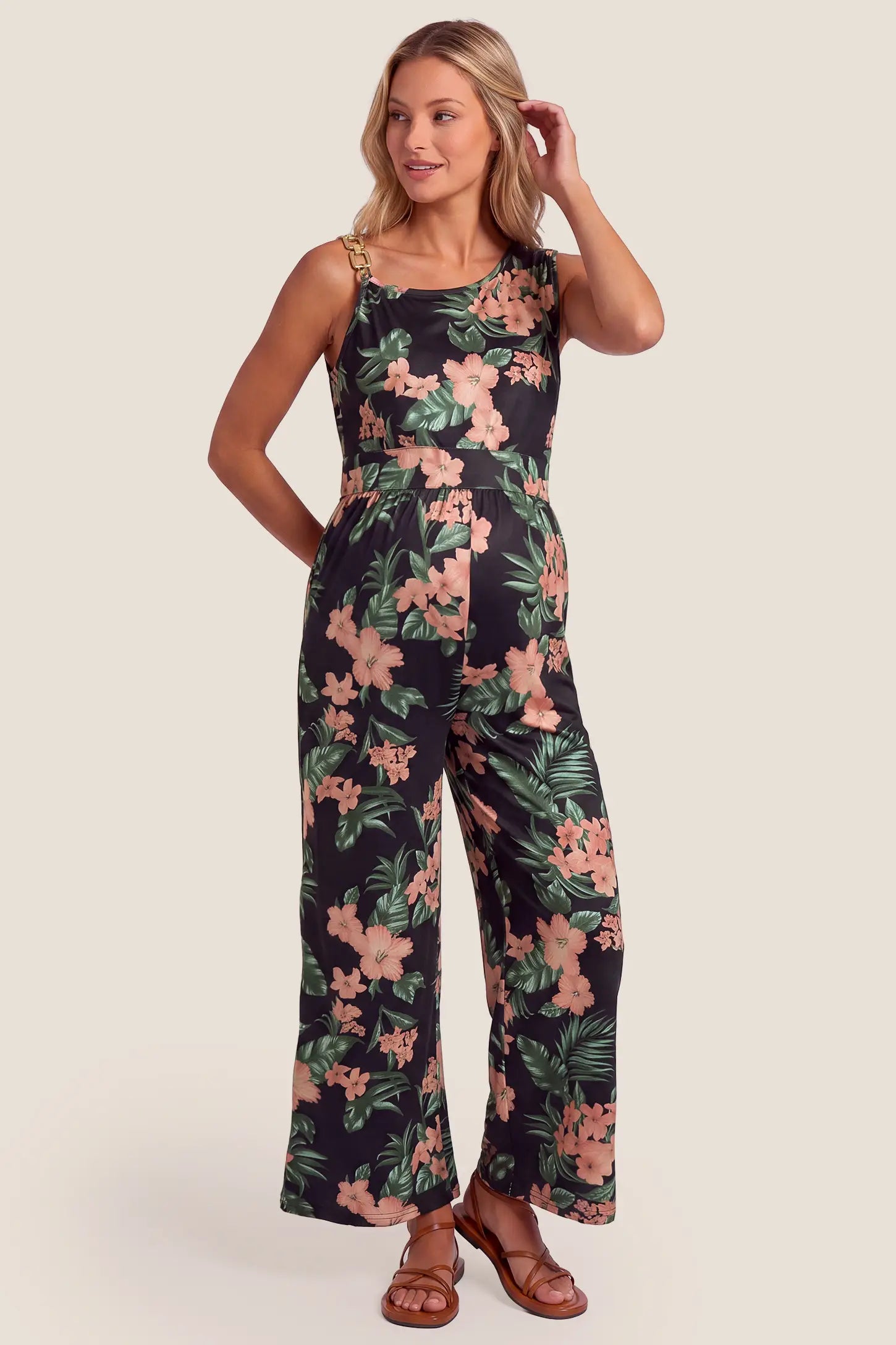 Floral Print Maternity Wide Leg Jumpsuit