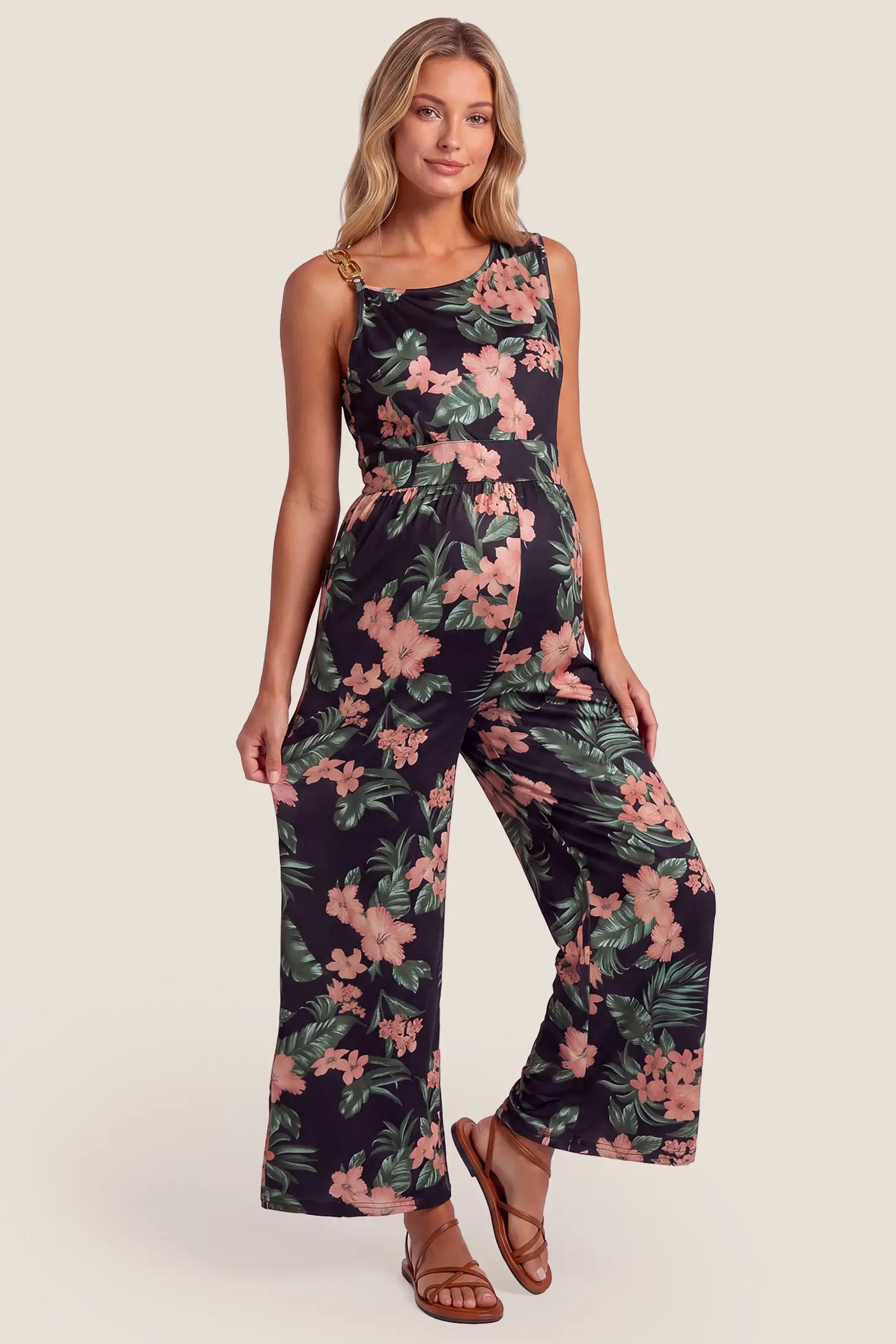 Floral Print Maternity Wide Leg Jumpsuit