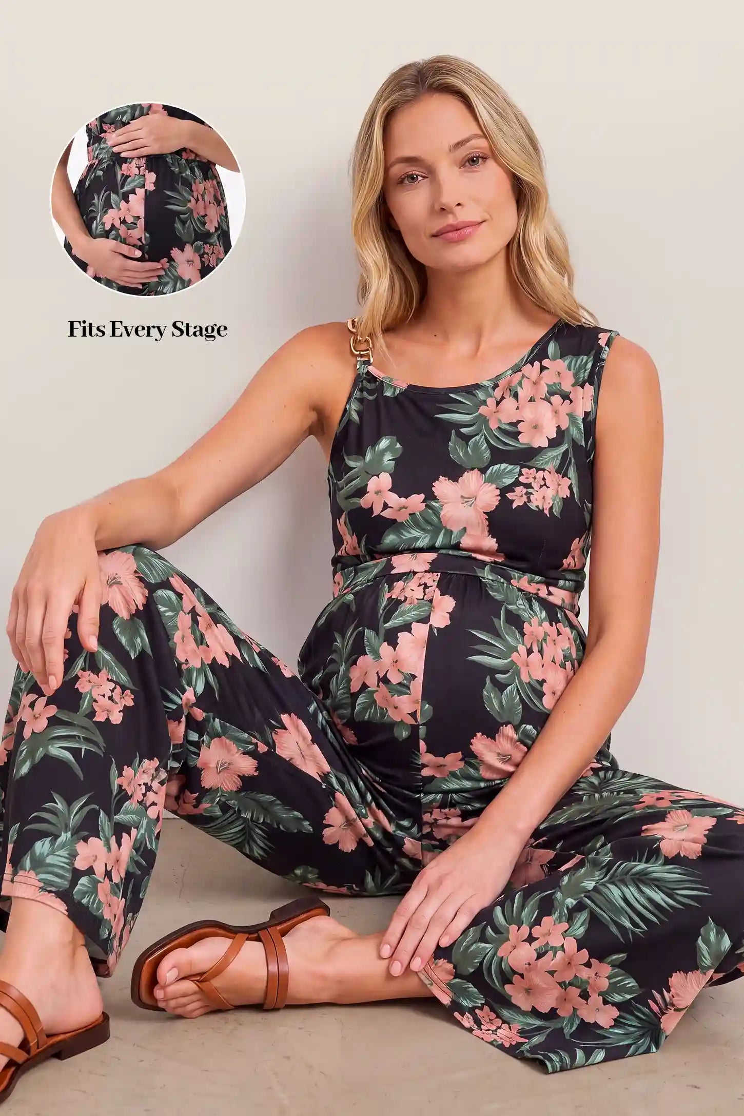 Floral Print Maternity Wide Leg Jumpsuit