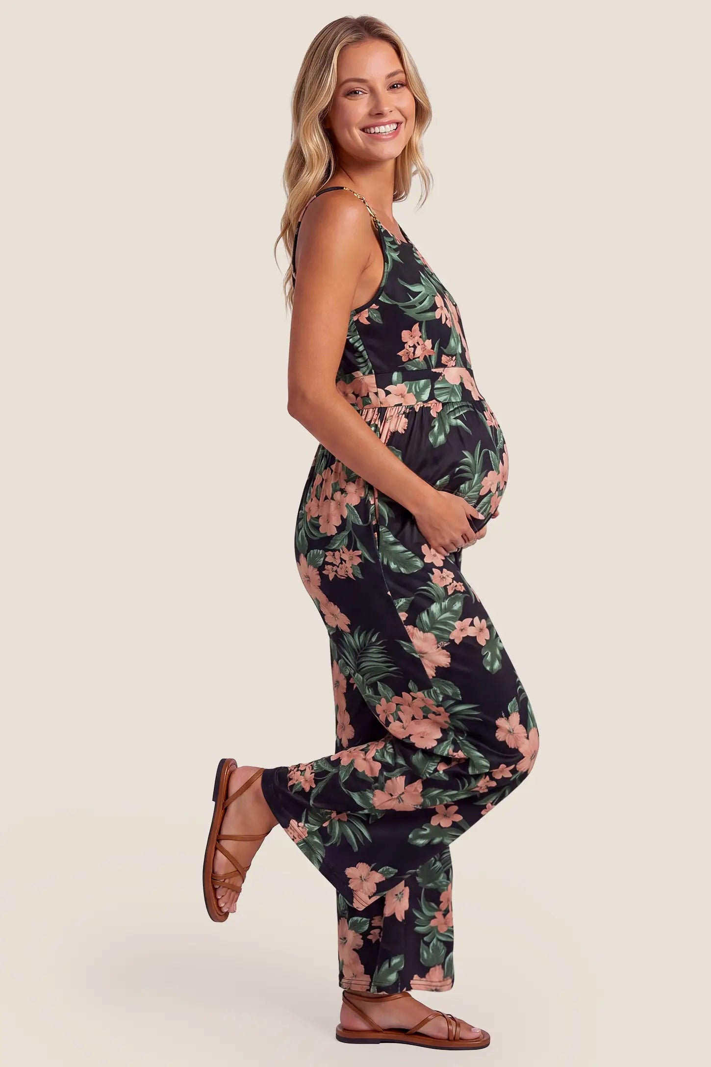 Floral Print Maternity Wide Leg Jumpsuit
