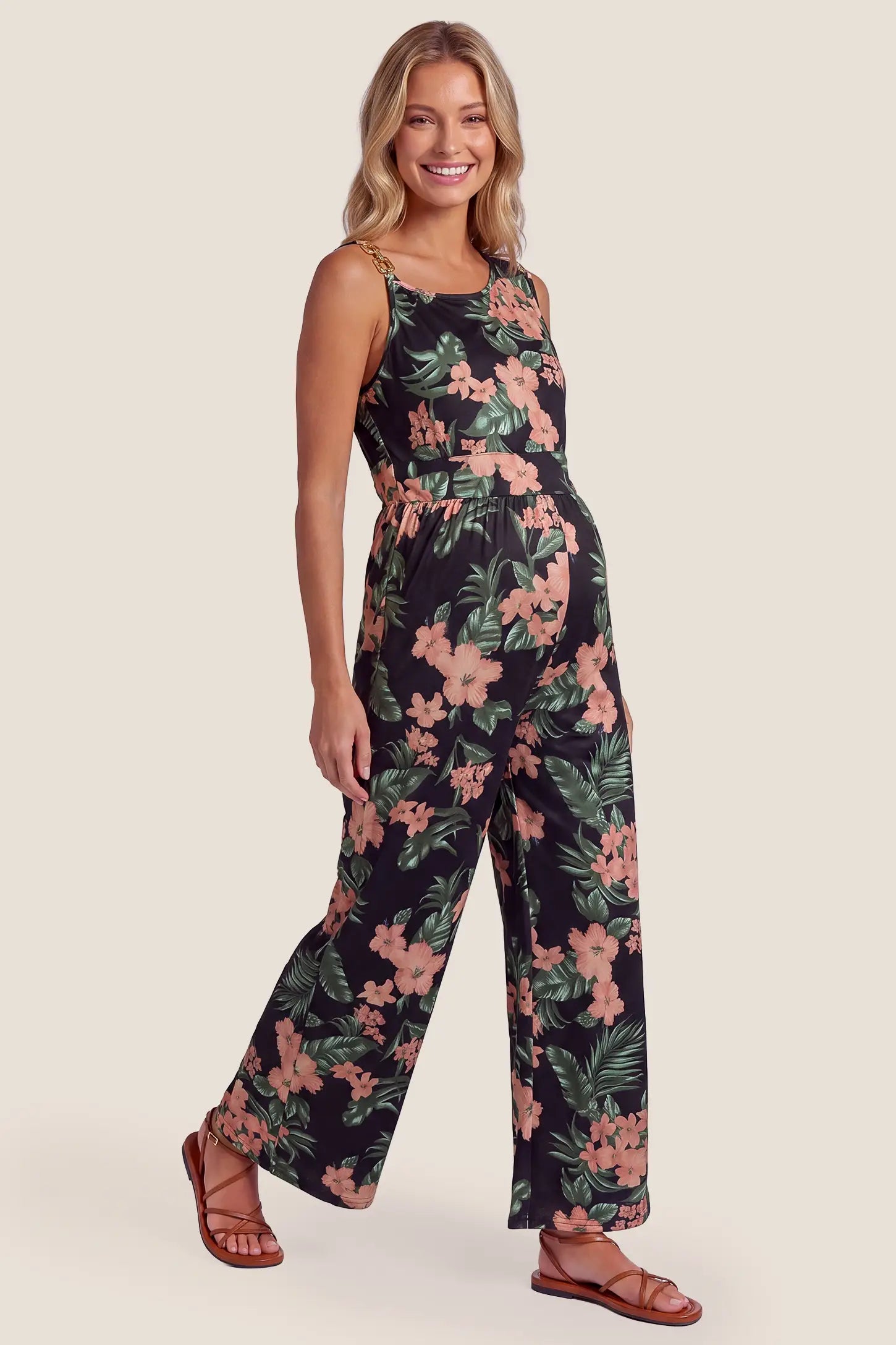 Floral Print Maternity Wide Leg Jumpsuit