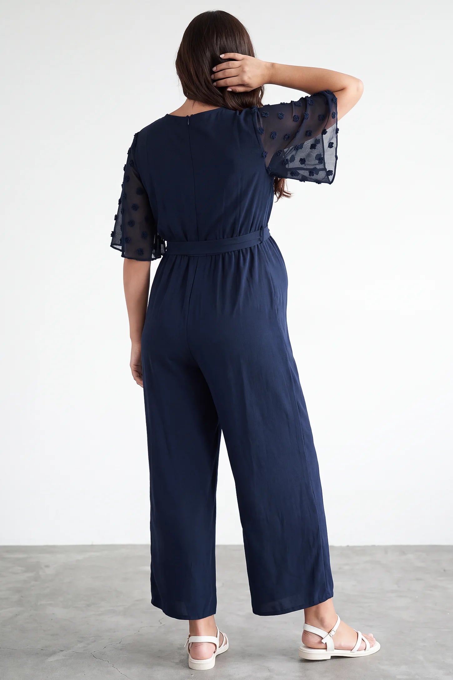 Swiss Dot Sleeve Wide-Leg Maternity Jumpsuit