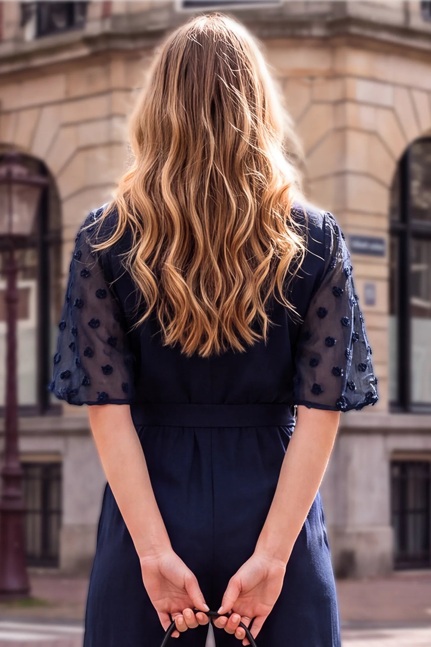 Swiss Dot Sleeve Wide-Leg Maternity Jumpsuit