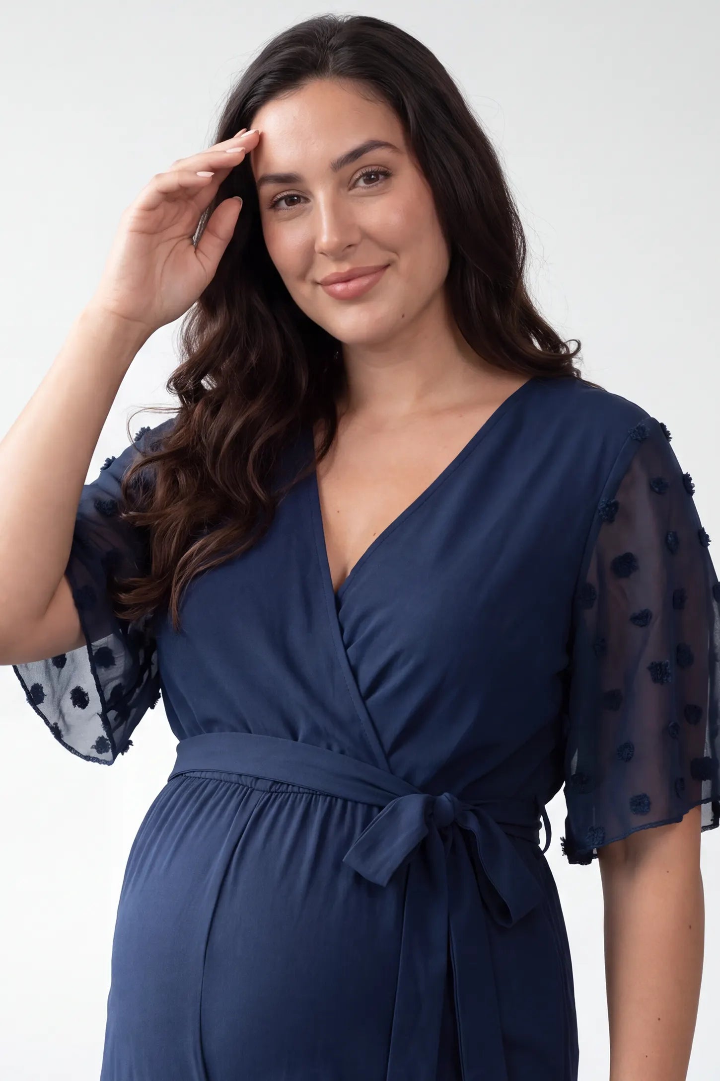 Swiss Dot Sleeve Wide-Leg Maternity Jumpsuit