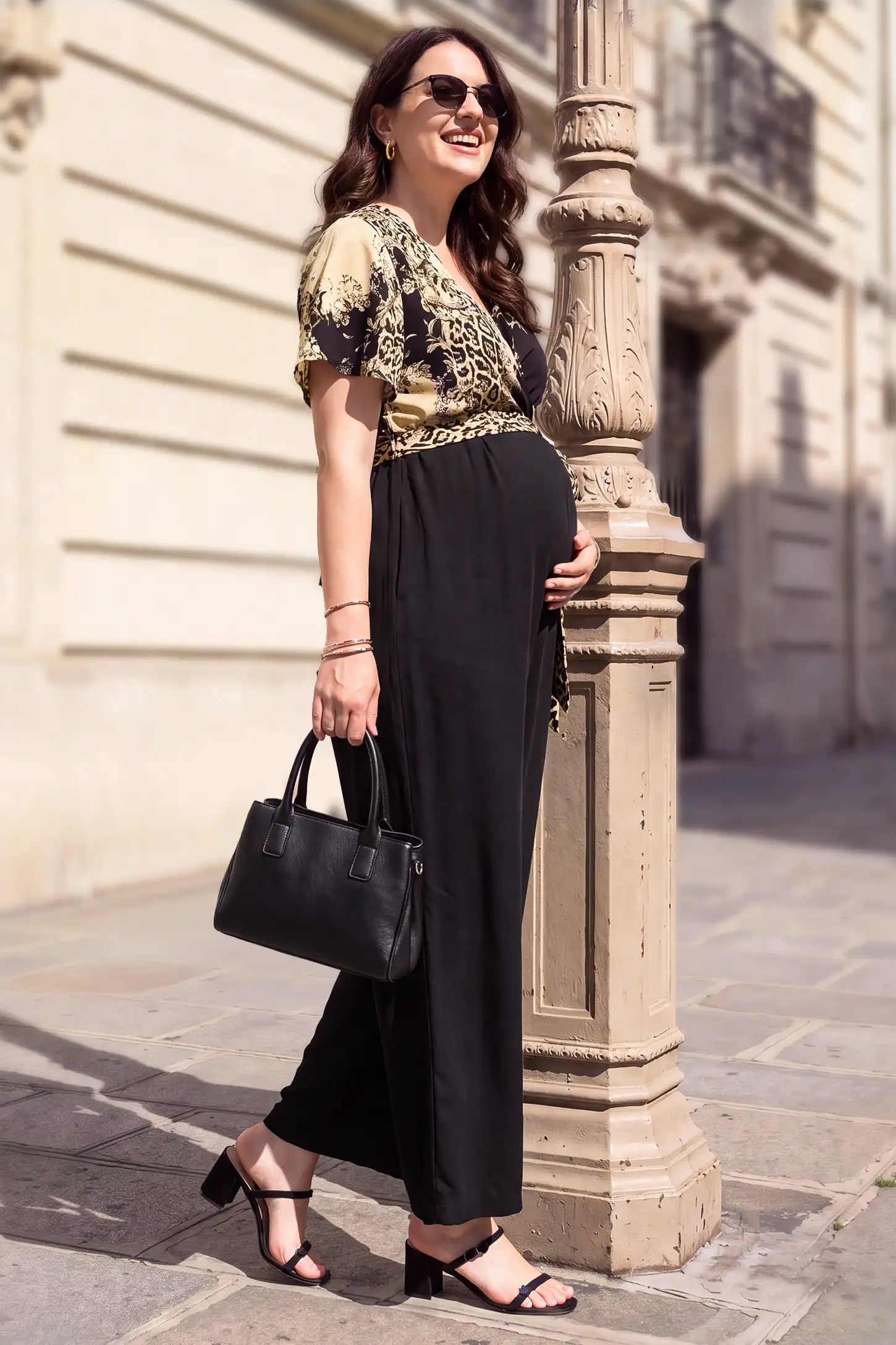 Leopard Print Maternity & Nursing Wide-Leg Jumpsuit