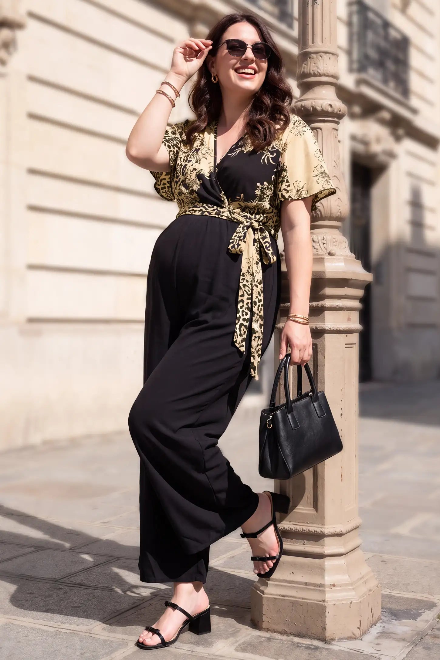 Leopard Print Maternity & Nursing Wide-Leg Jumpsuit