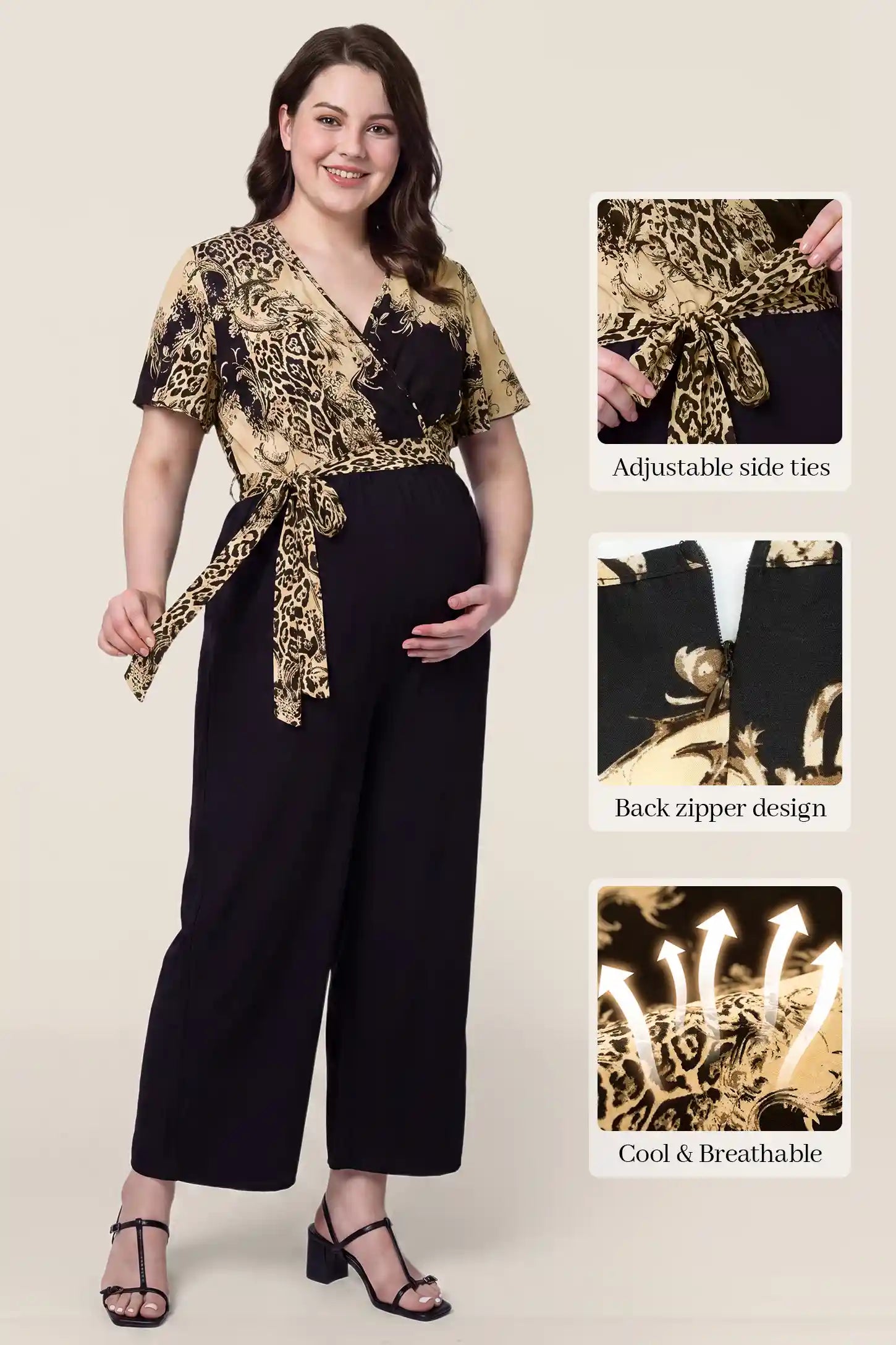 Leopard Print Maternity & Nursing Wide-Leg Jumpsuit