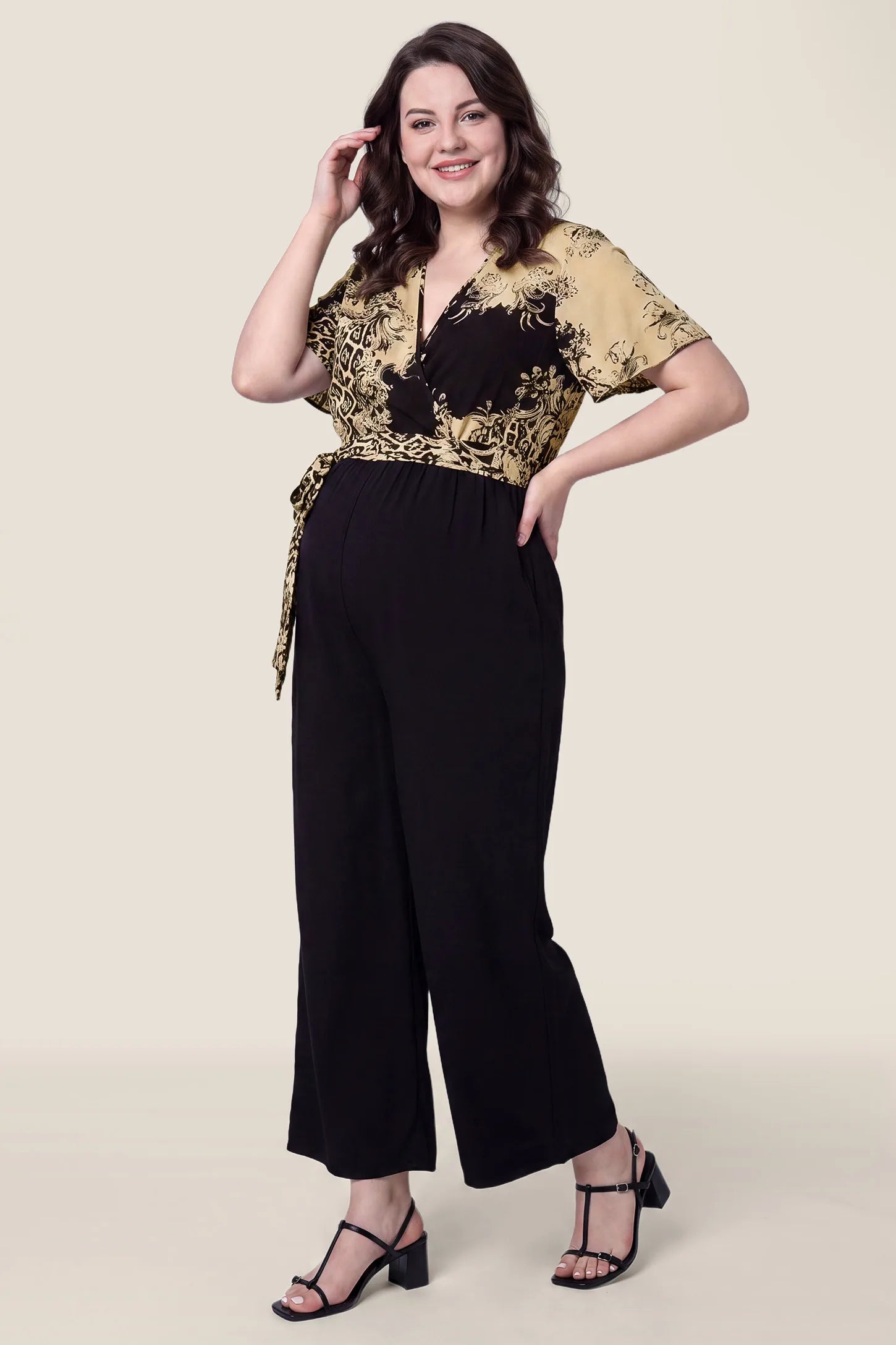 Leopard Print Maternity & Nursing Wide-Leg Jumpsuit