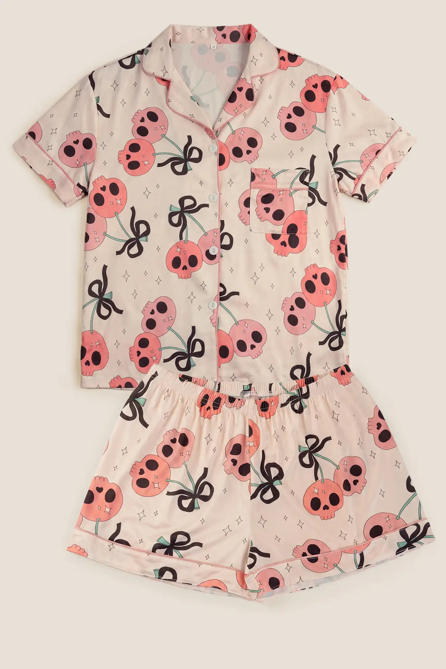 Pink Skull Cherry Button-Up Maternity Pajama Set