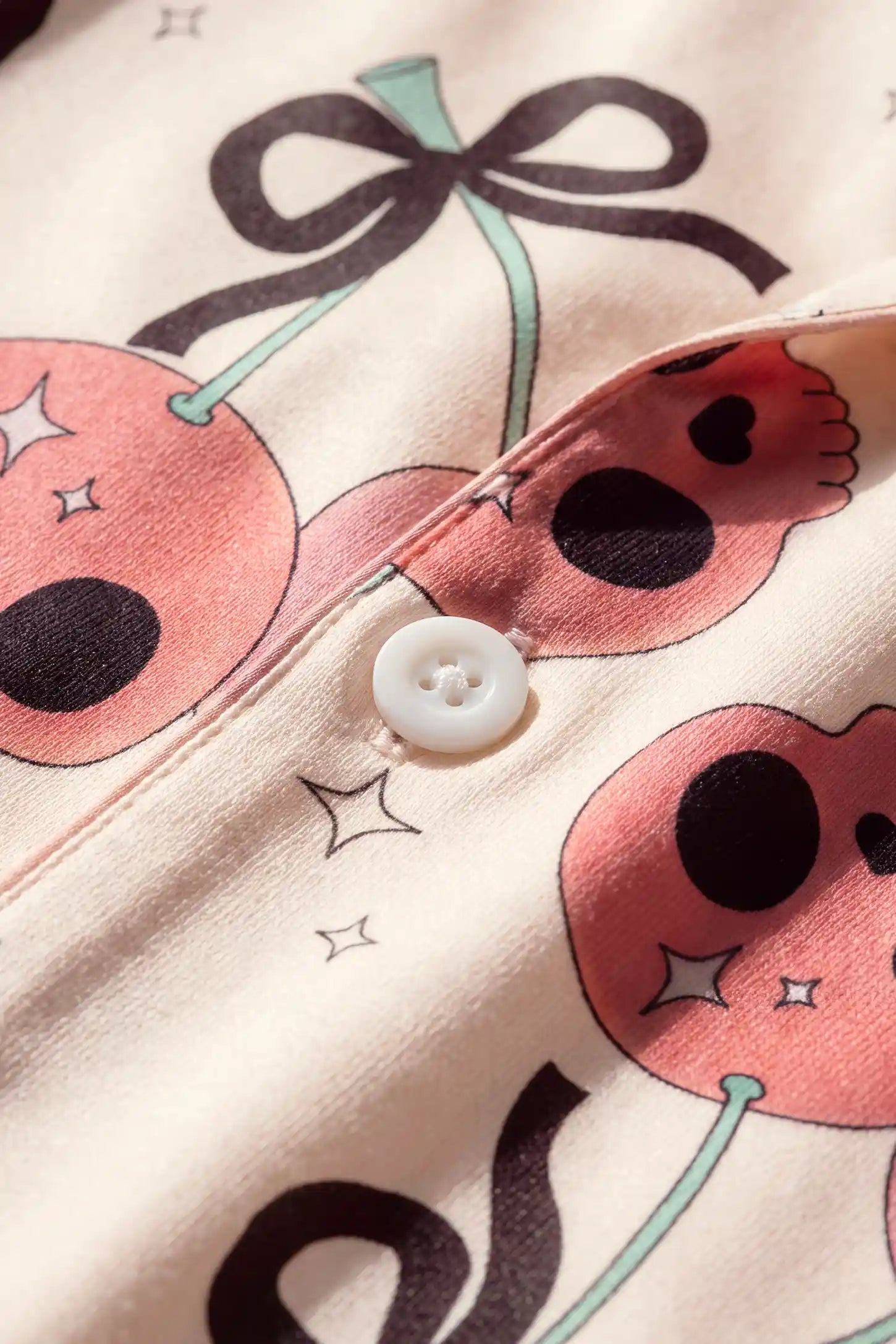 Pink Skull Cherry Button-Up Maternity Pajama Set