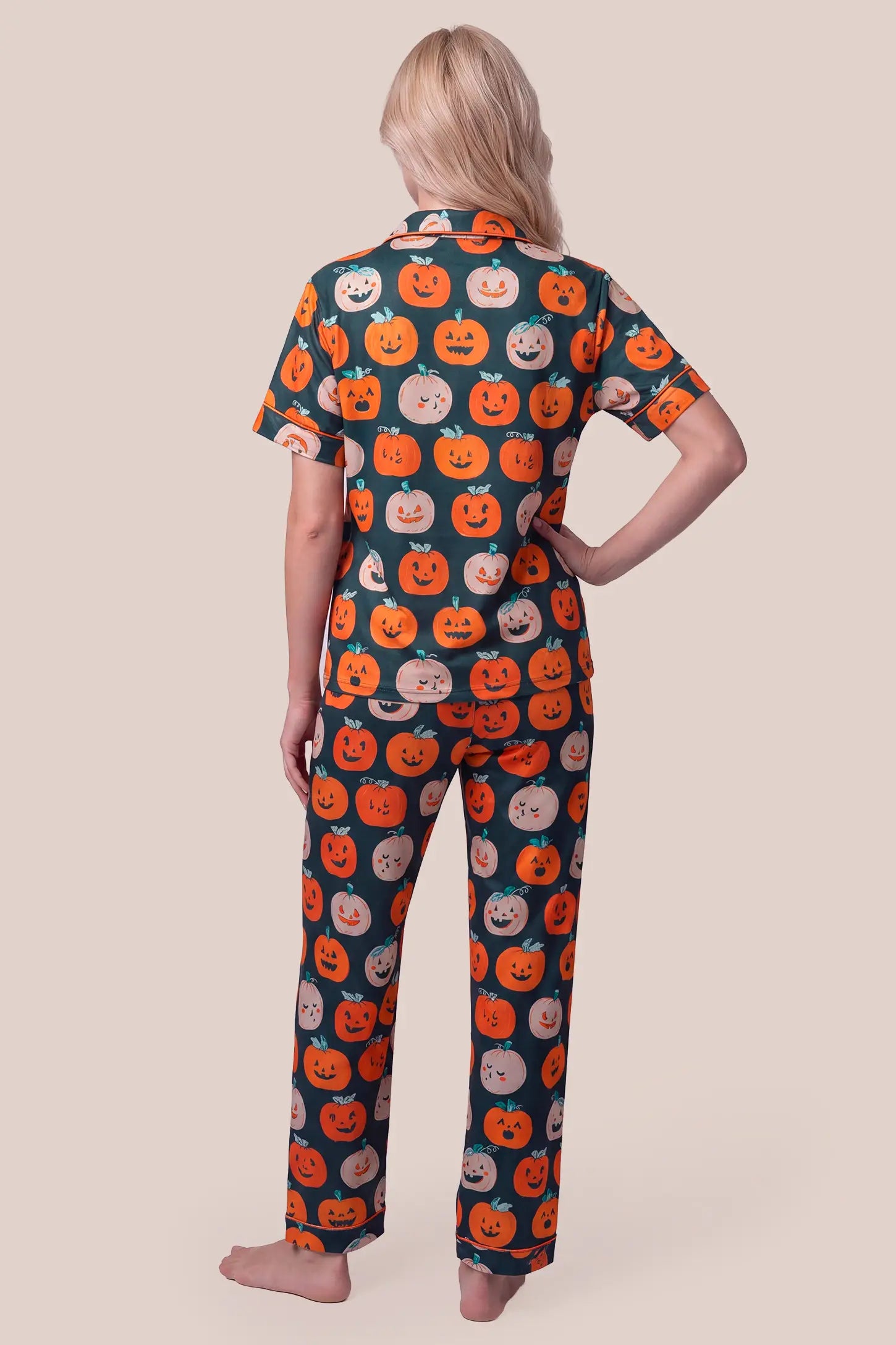 Pumpkin Spice Maternity Pajama Set with Button-Up Top & Pants