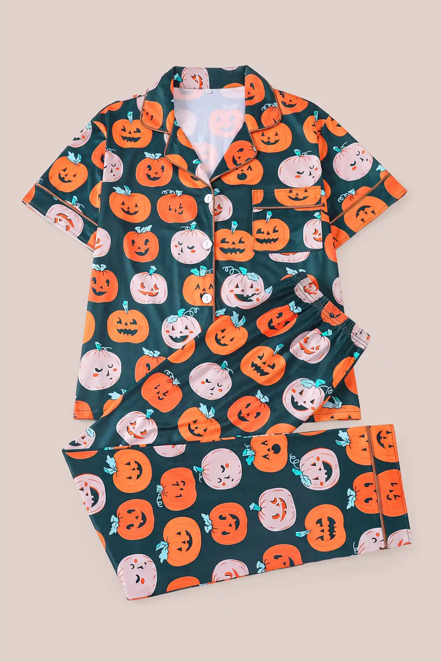 Pumpkin Spice Maternity Pajama Set with Button-Up Top & Pants
