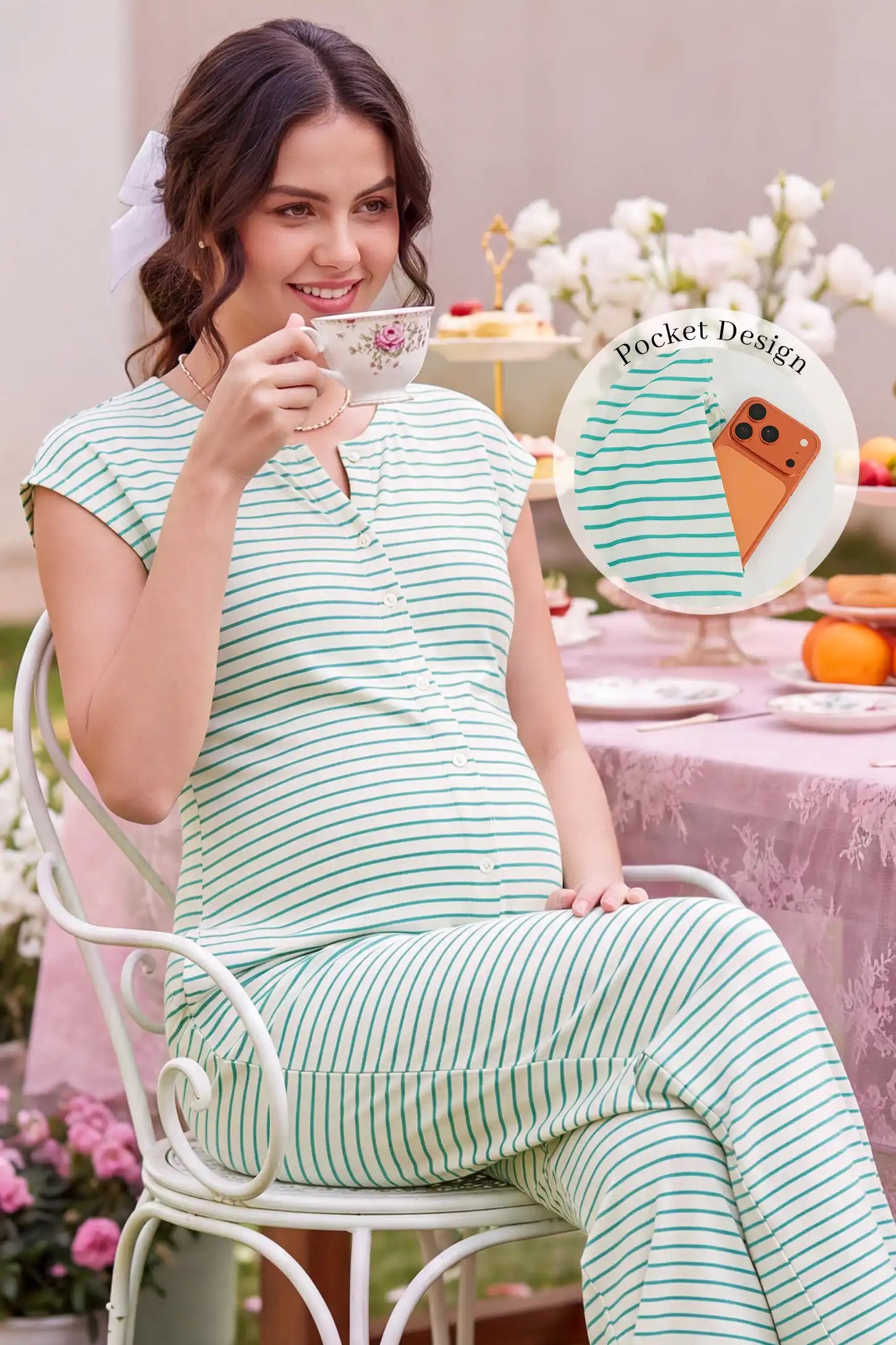 Striped Button-Front Maternity Wide-Leg Jumpsuit
