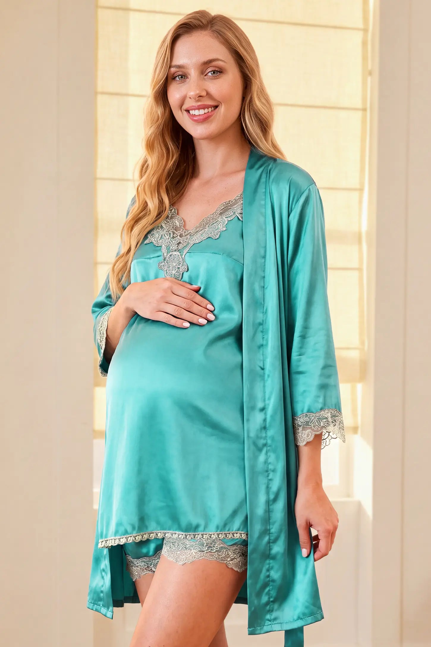 Lace-Trim Satin Maternity Sleep Set