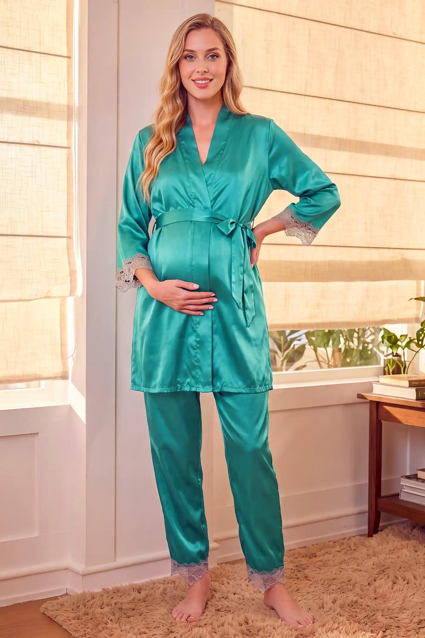 Lace-Trim Satin Maternity Sleep Set