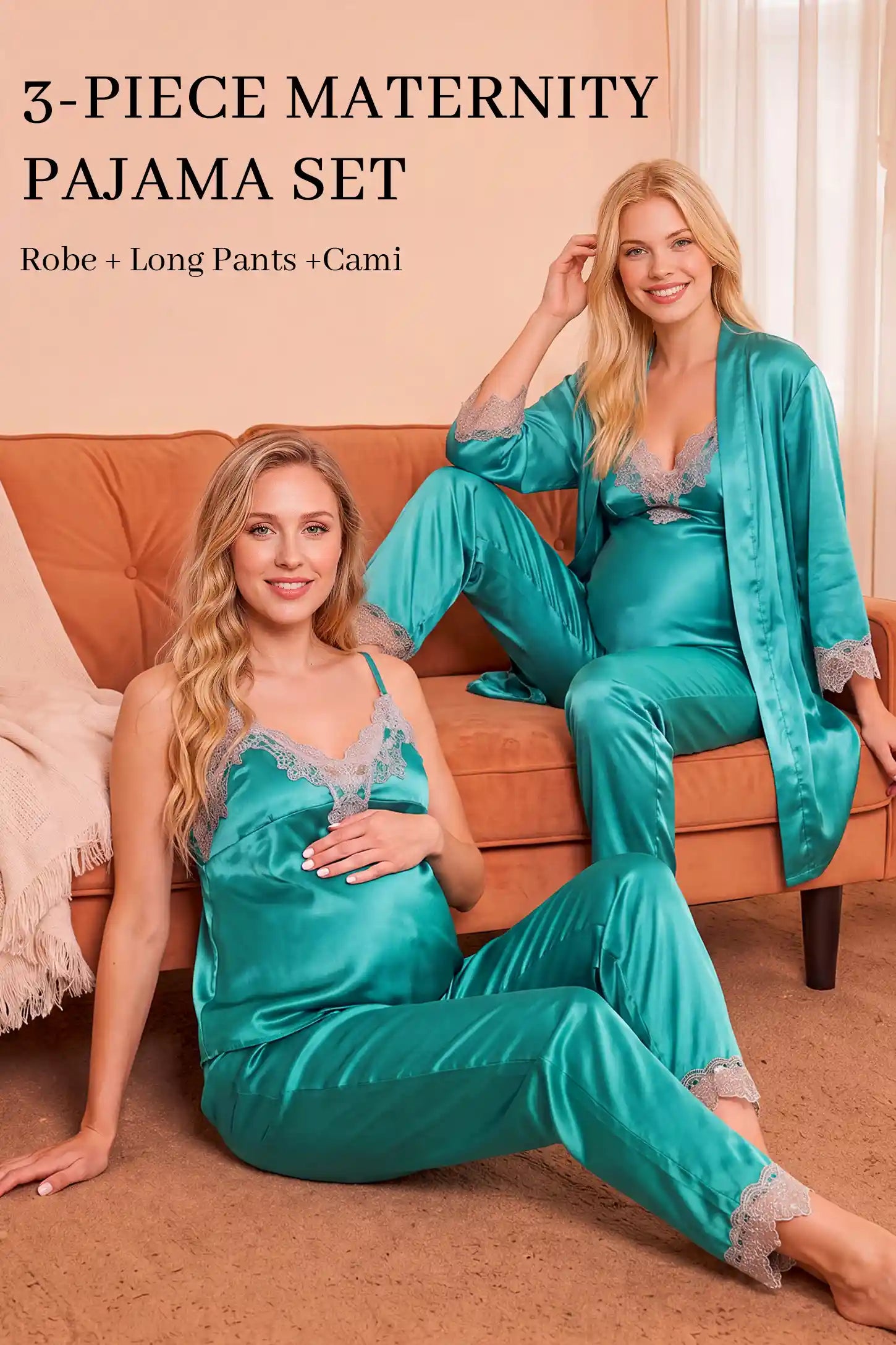 Lace-Trim Satin Maternity Sleep Set
