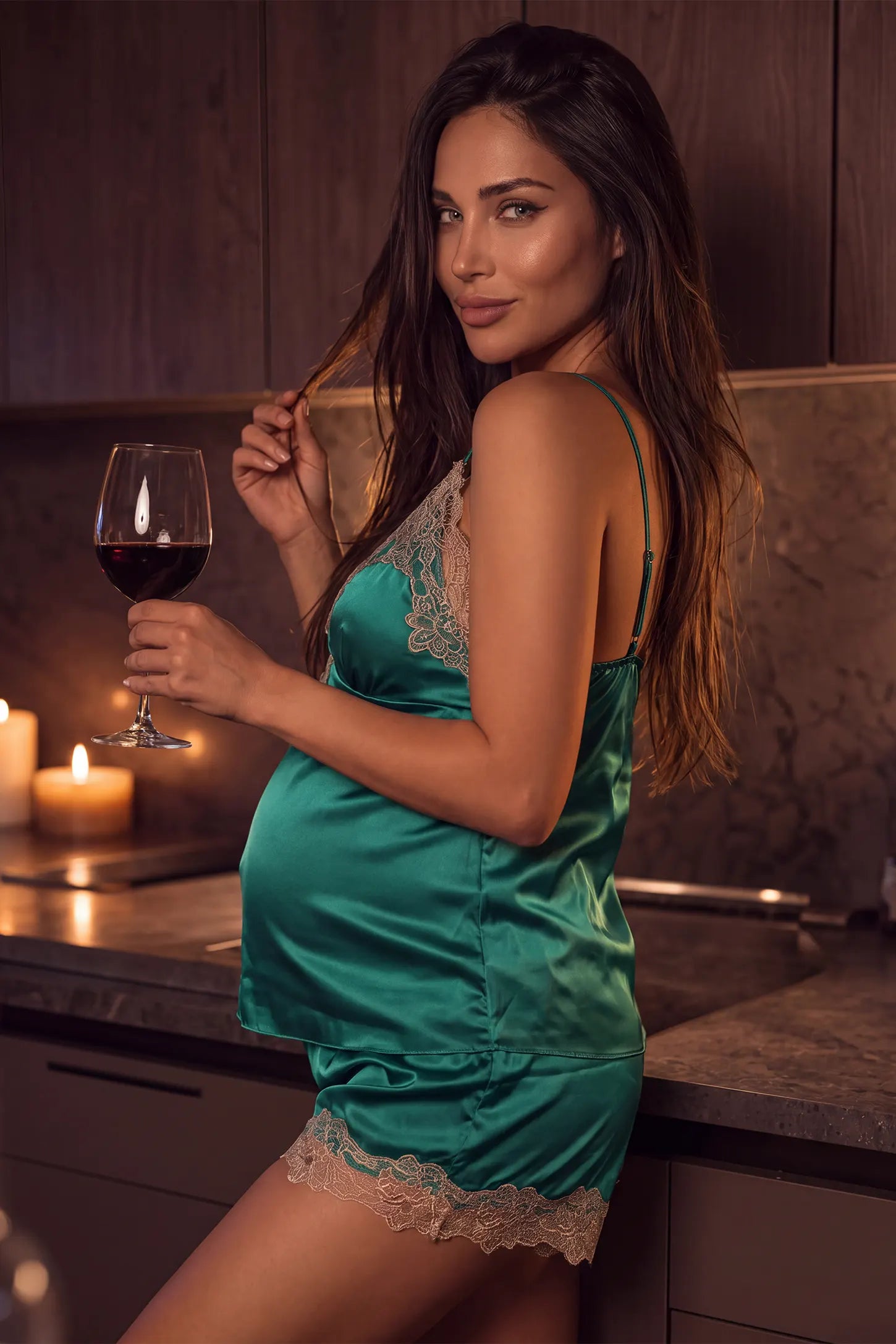 Lace-Trim Satin Maternity Sleep Set