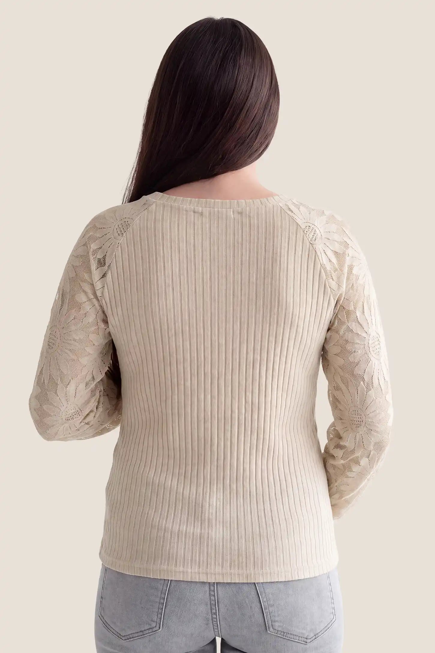 Elegant Openwork Crew Neck Long Sleeve Top