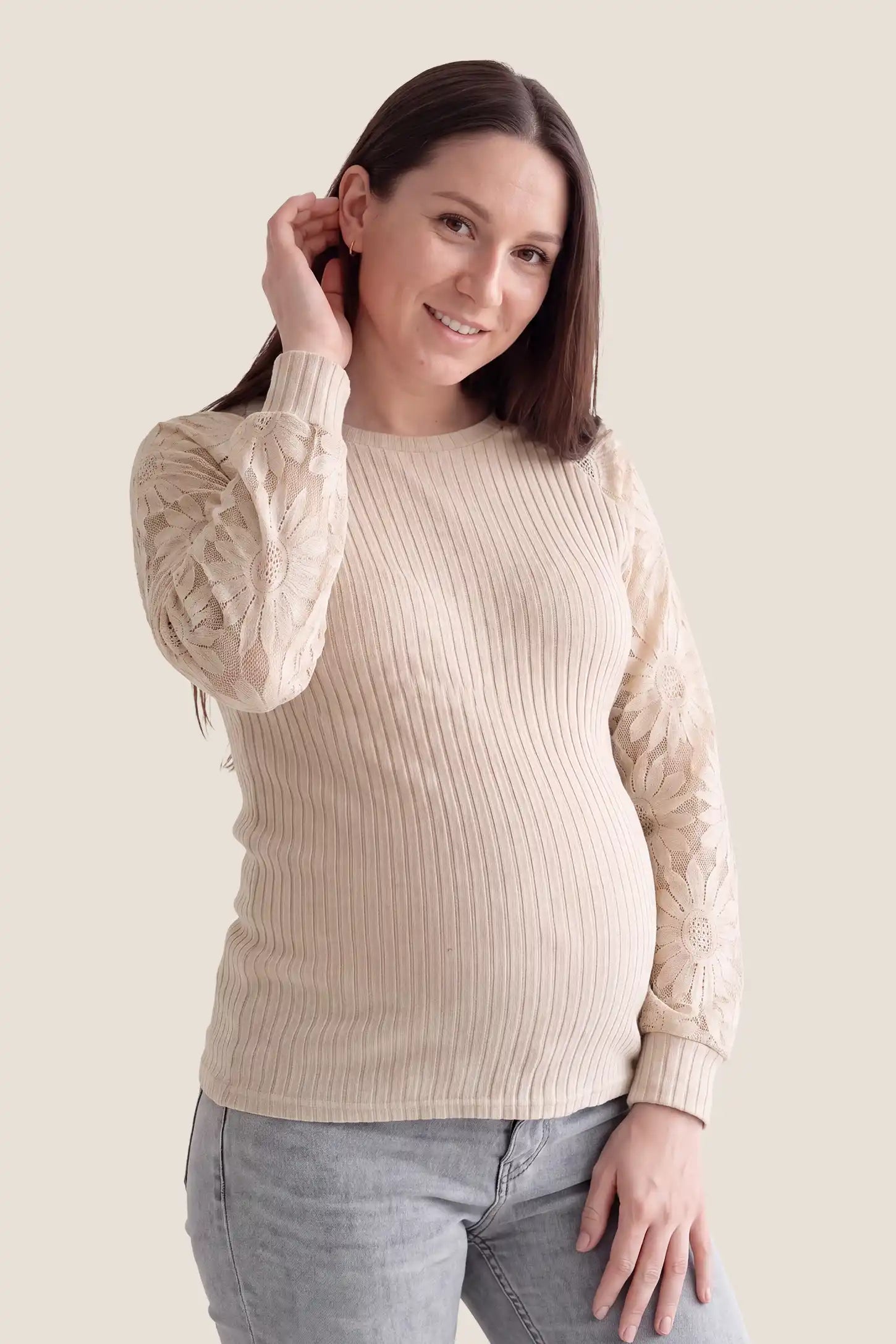 Elegant Openwork Crew Neck Long Sleeve Top