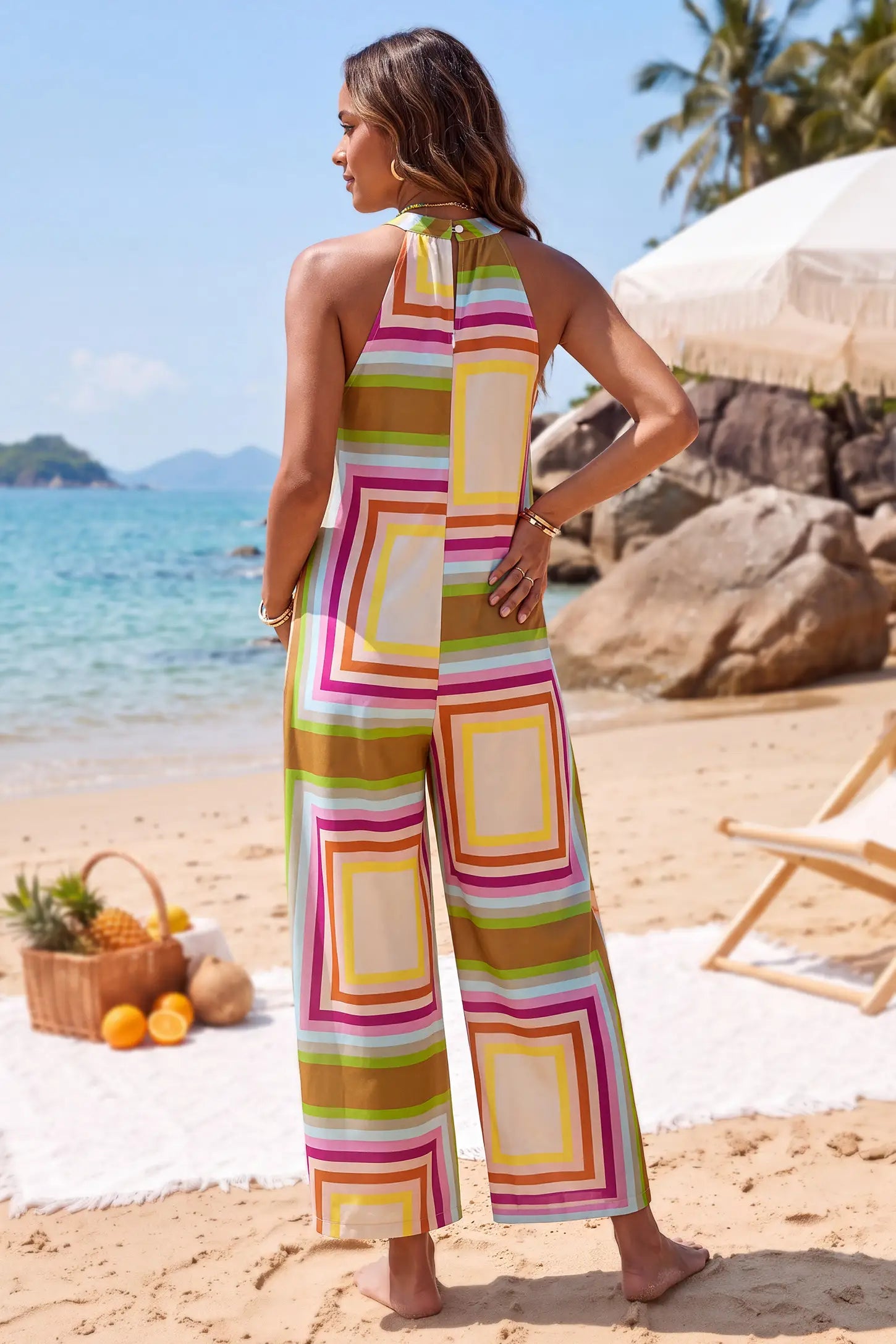 Boho Geometric Print Maternity Wide Leg Jumpsuit