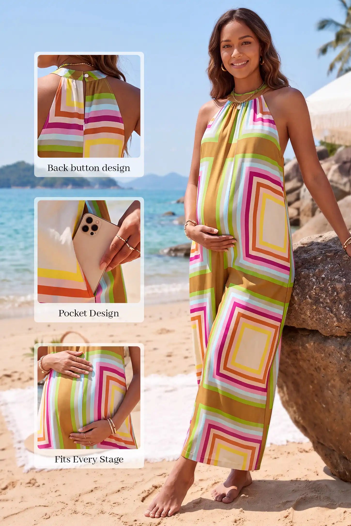 Boho Geometric Print Maternity Wide Leg Jumpsuit