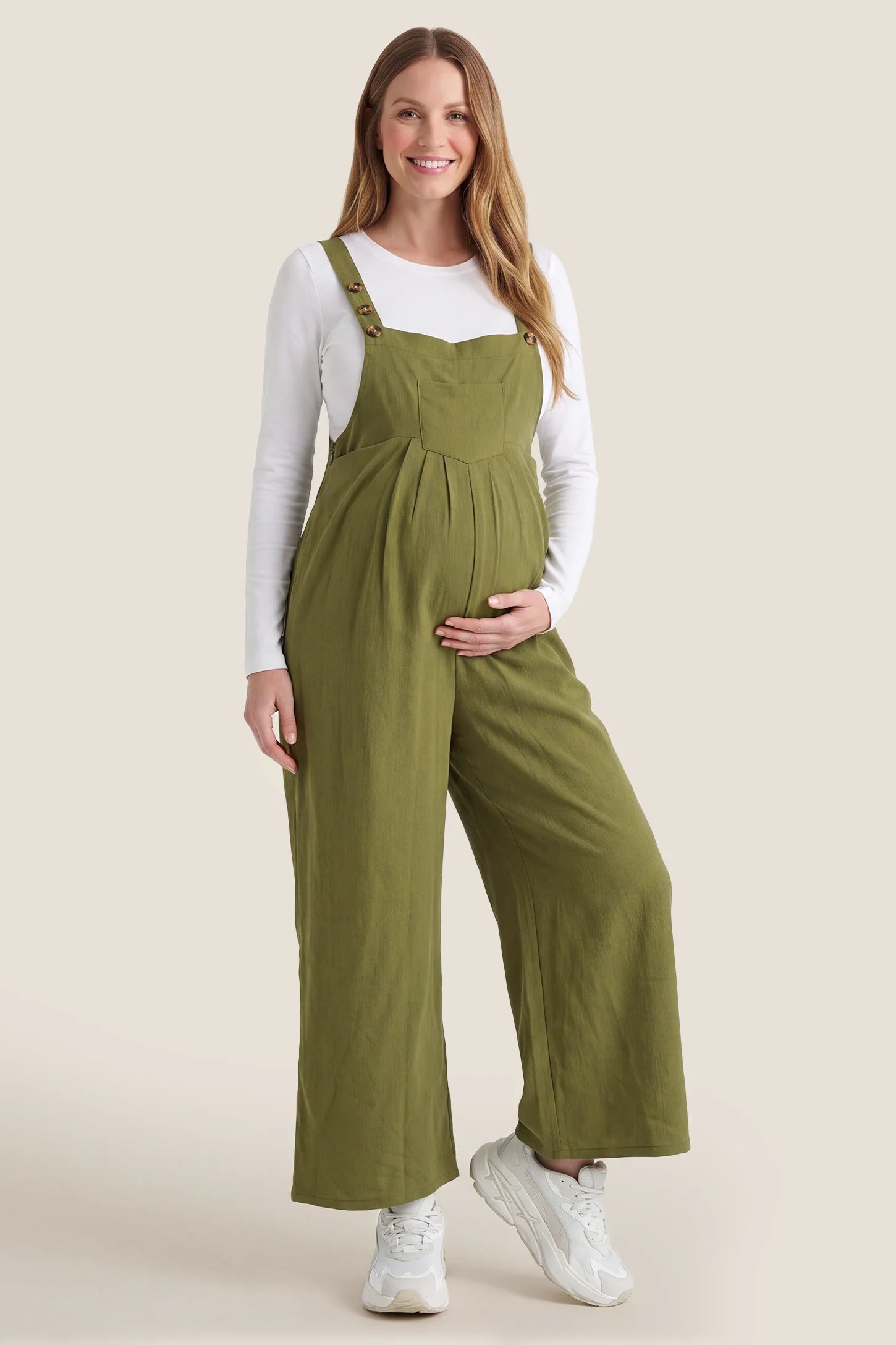 Full-Length Pocketed Maternity Overalls