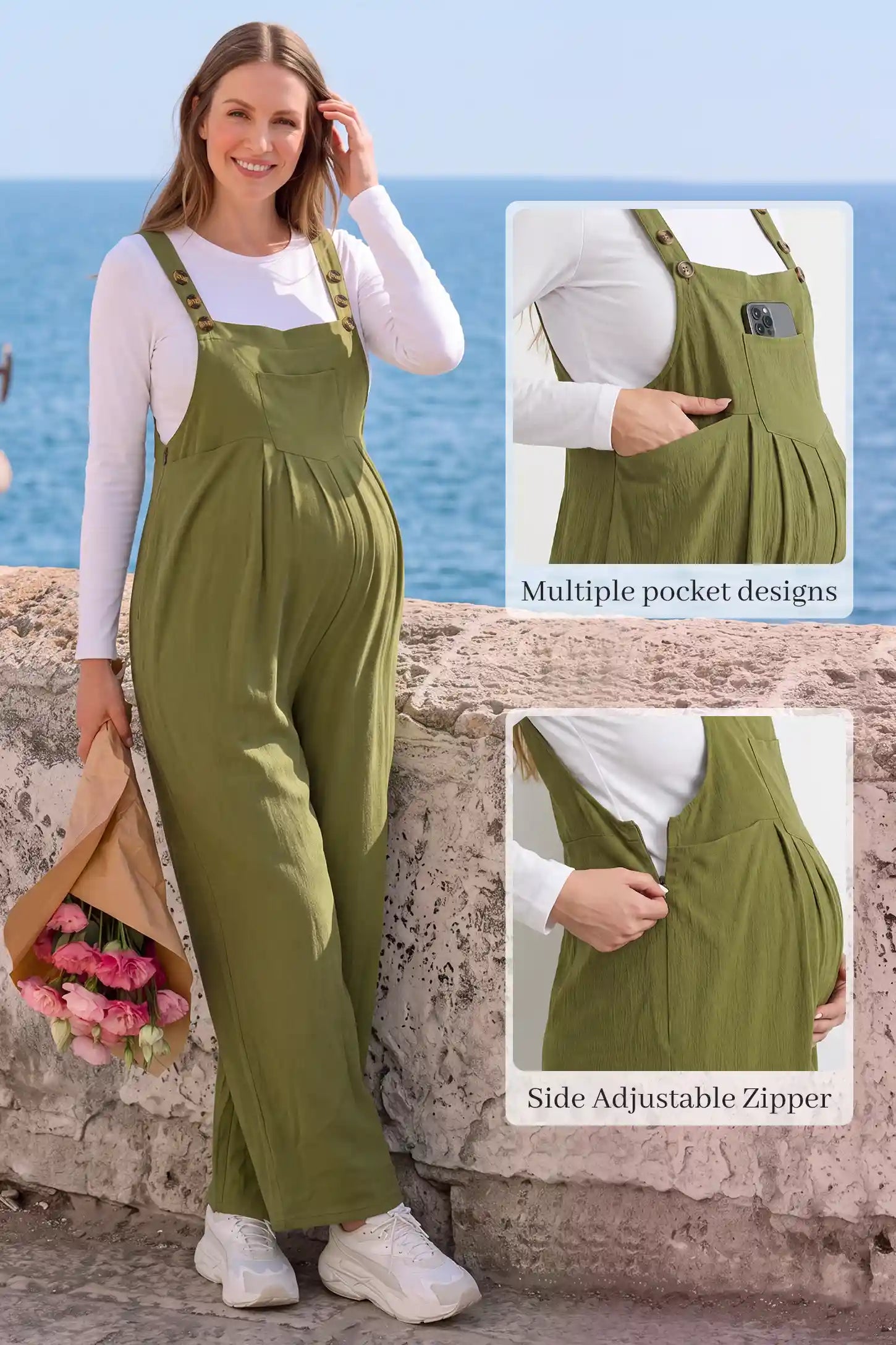 Full-Length Pocketed Maternity Overalls