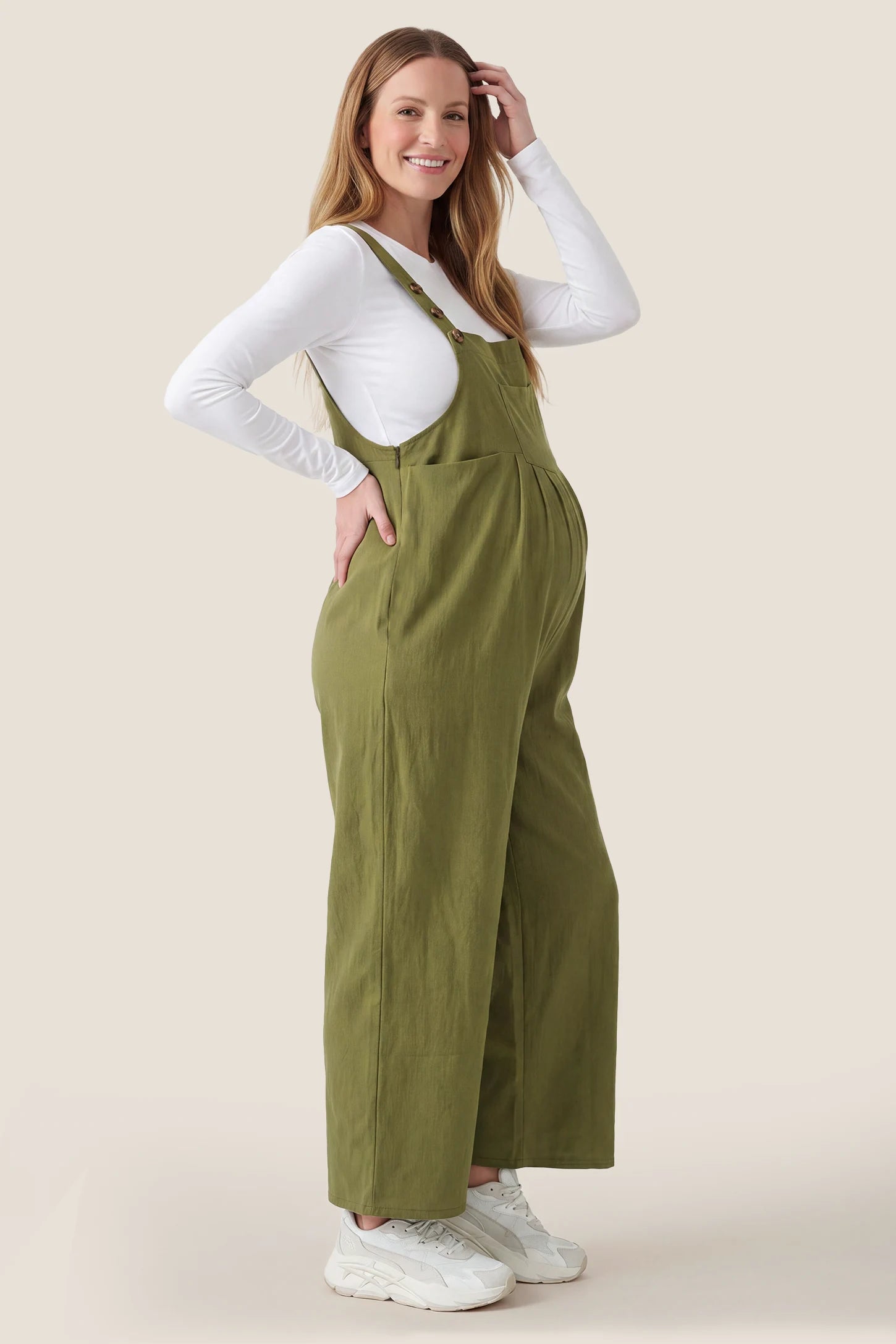 Full-Length Pocketed Maternity Overalls