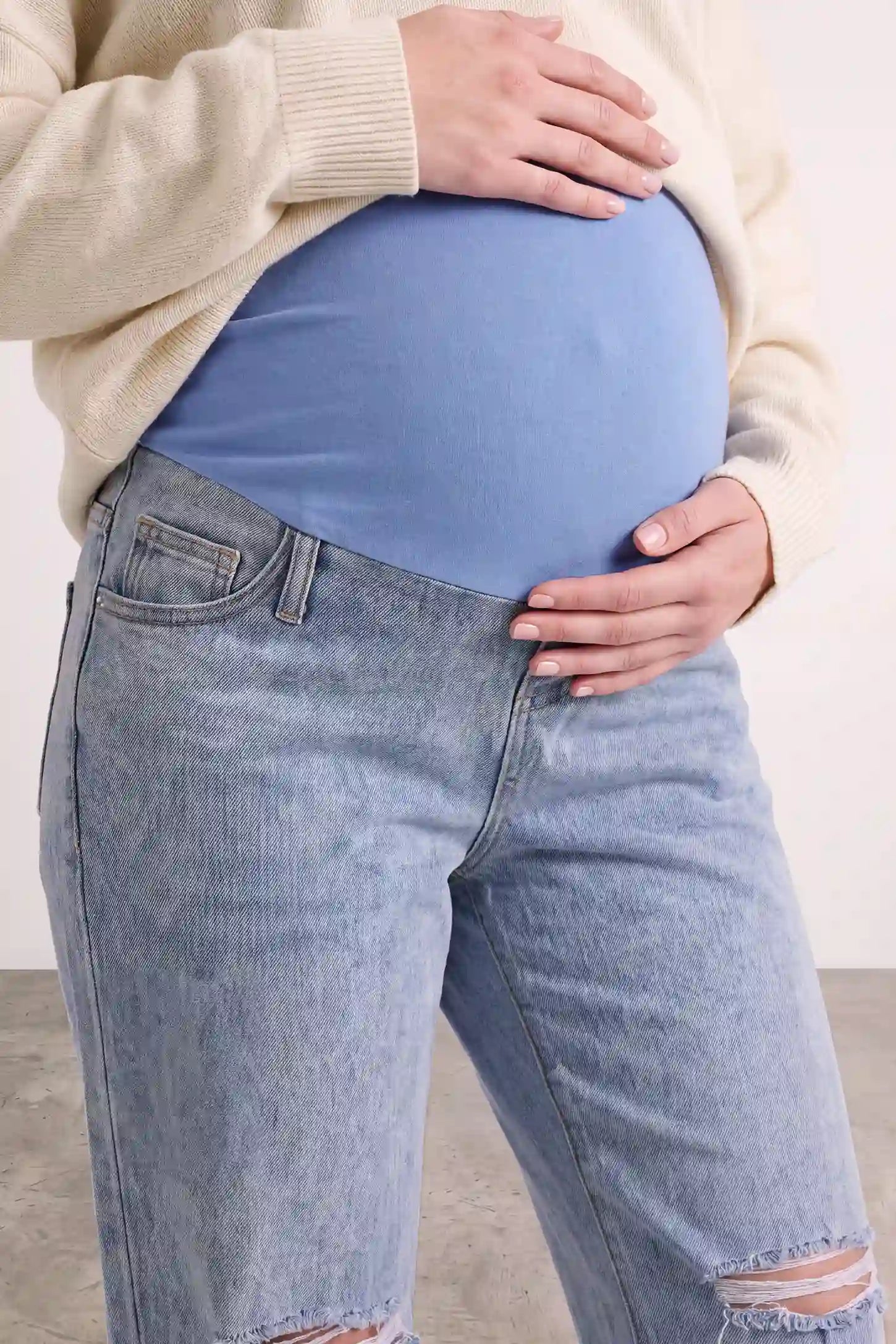 High-Waisted Distressed Maternity Jeans