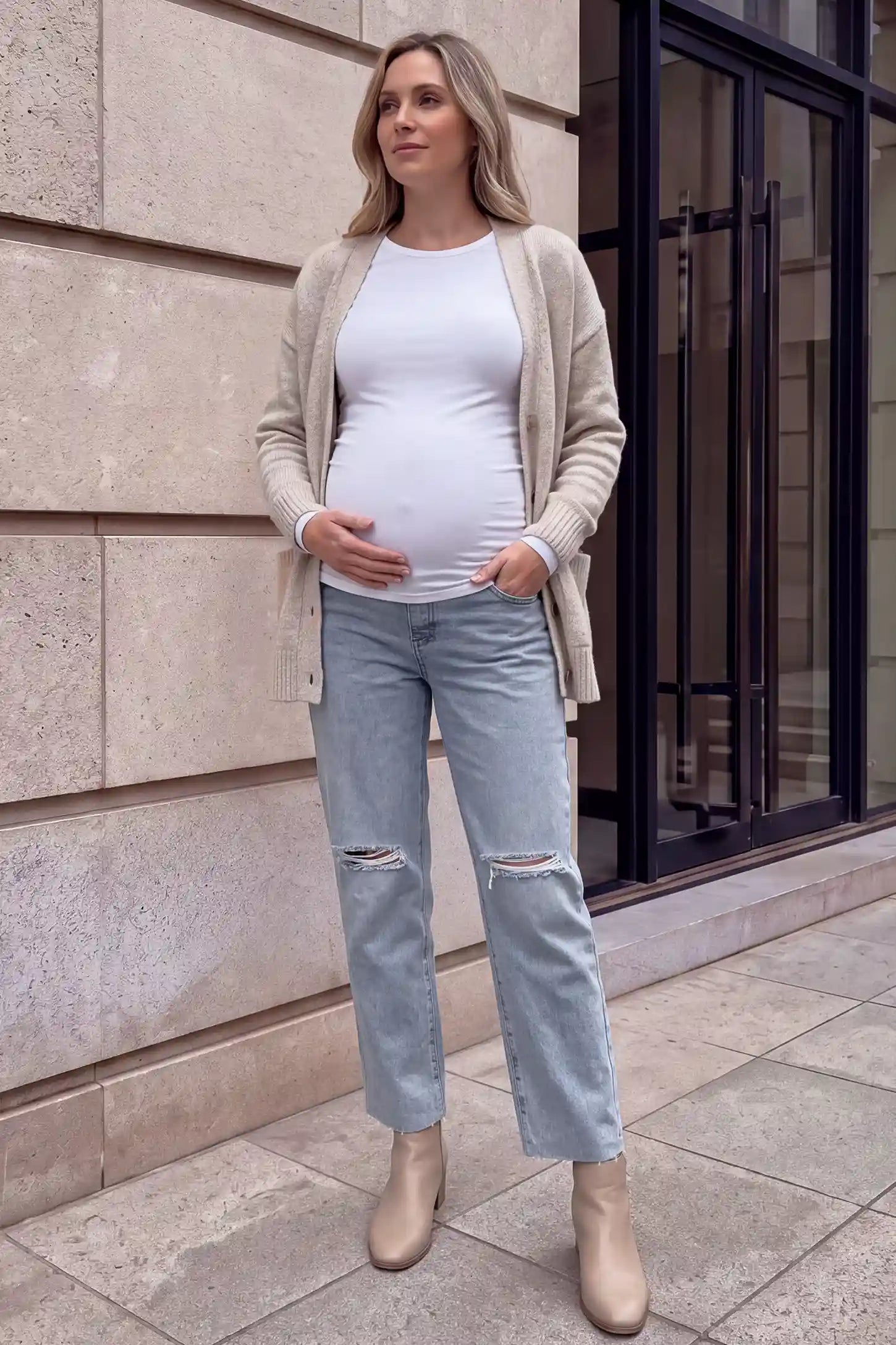 High-Waisted Distressed Maternity Jeans