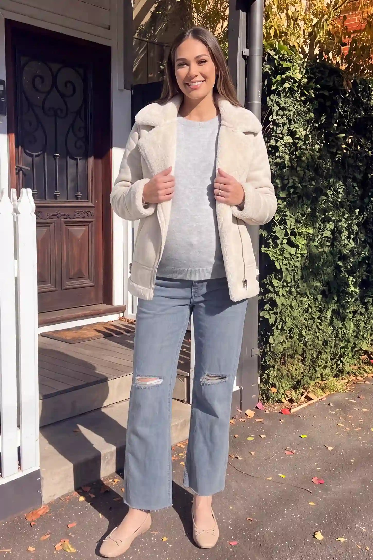 High-Waisted Distressed Maternity Jeans