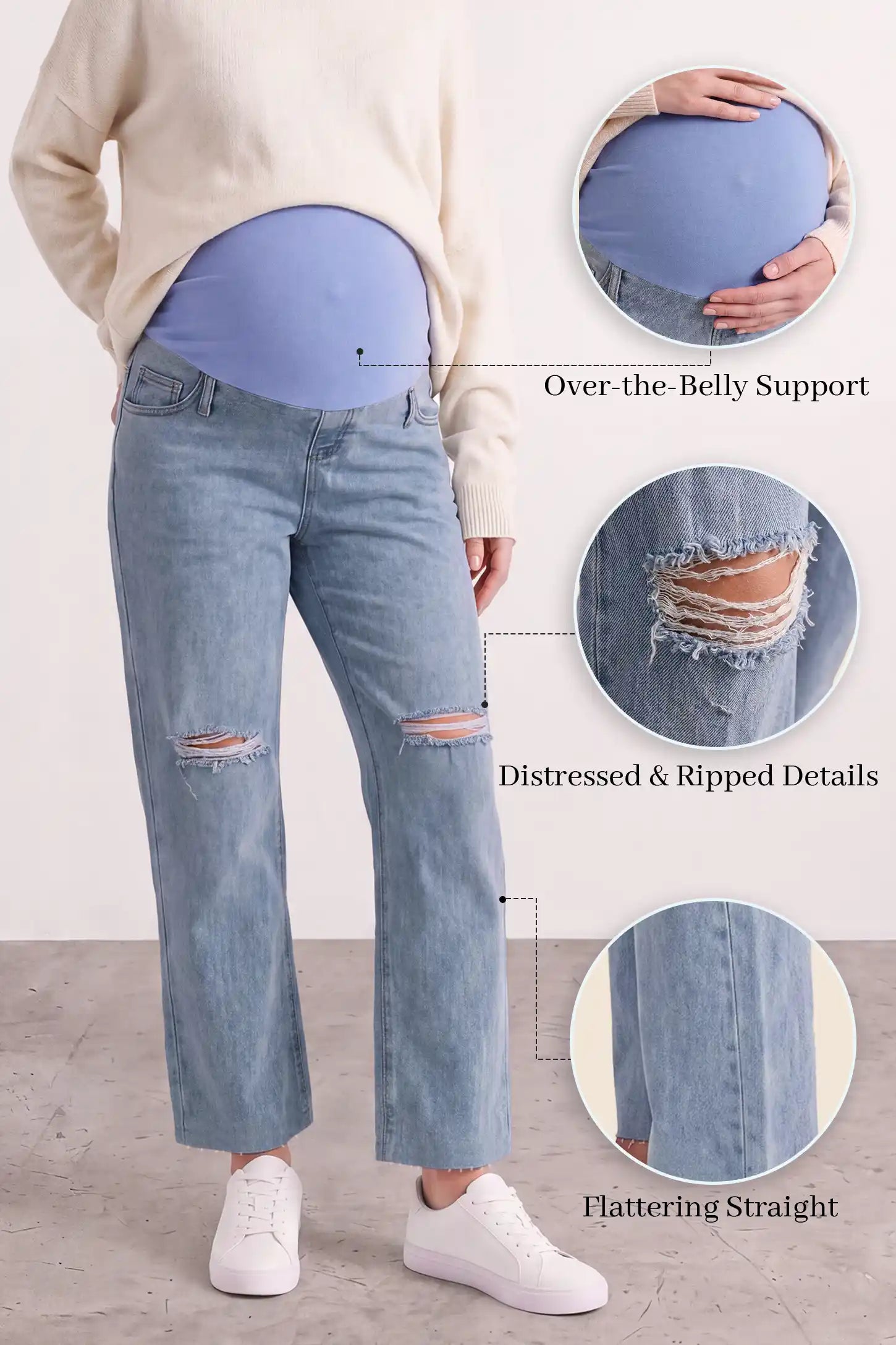 High-Waisted Distressed Maternity Jeans