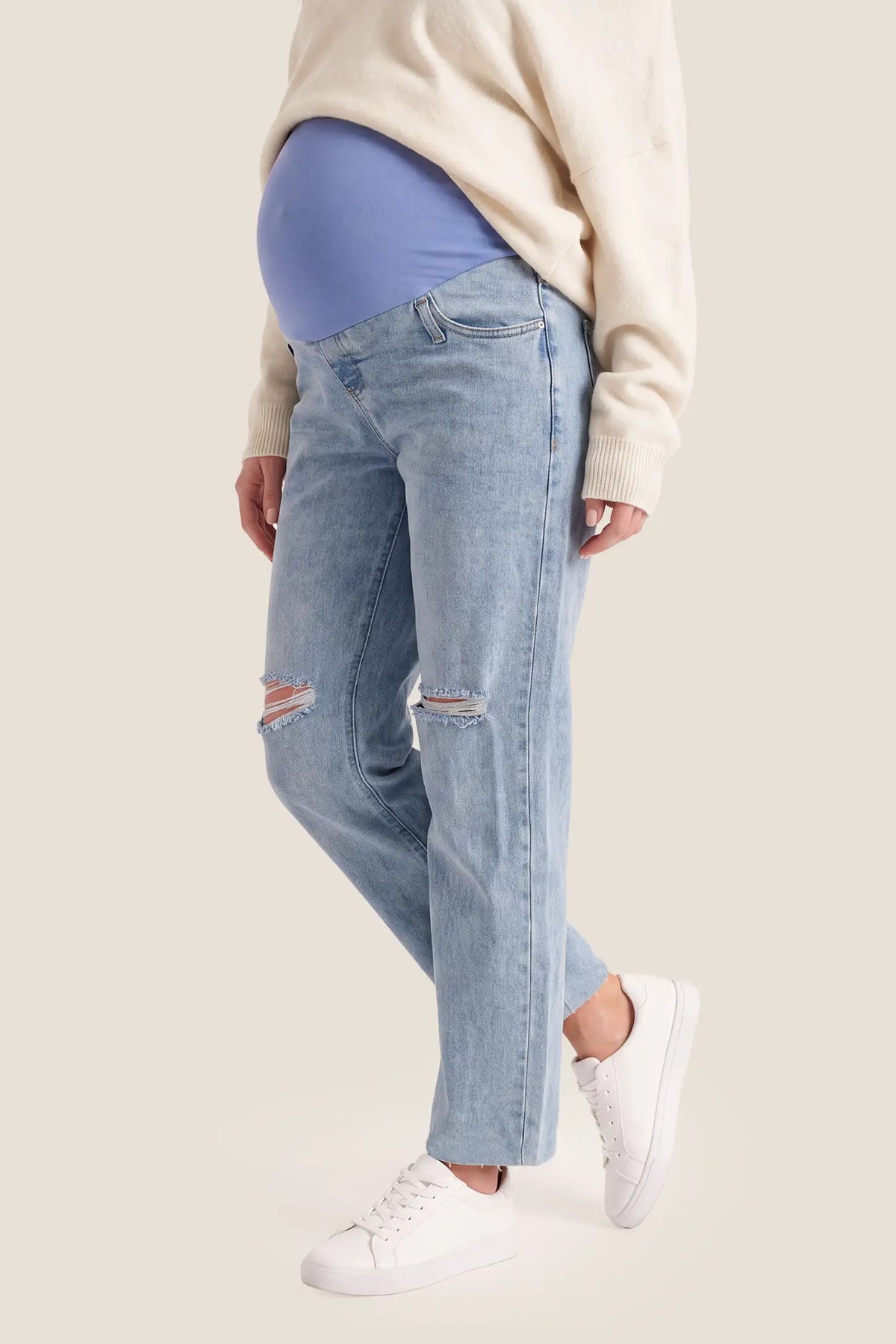 High-Waisted Distressed Maternity Jeans