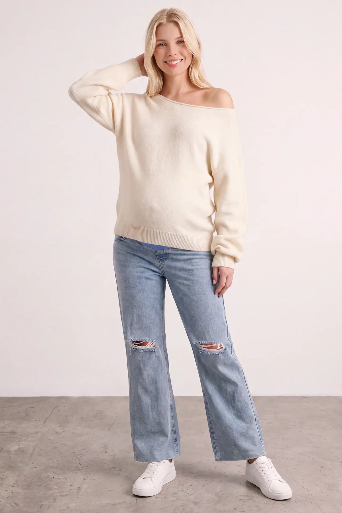 High-Waisted Distressed Maternity Jeans