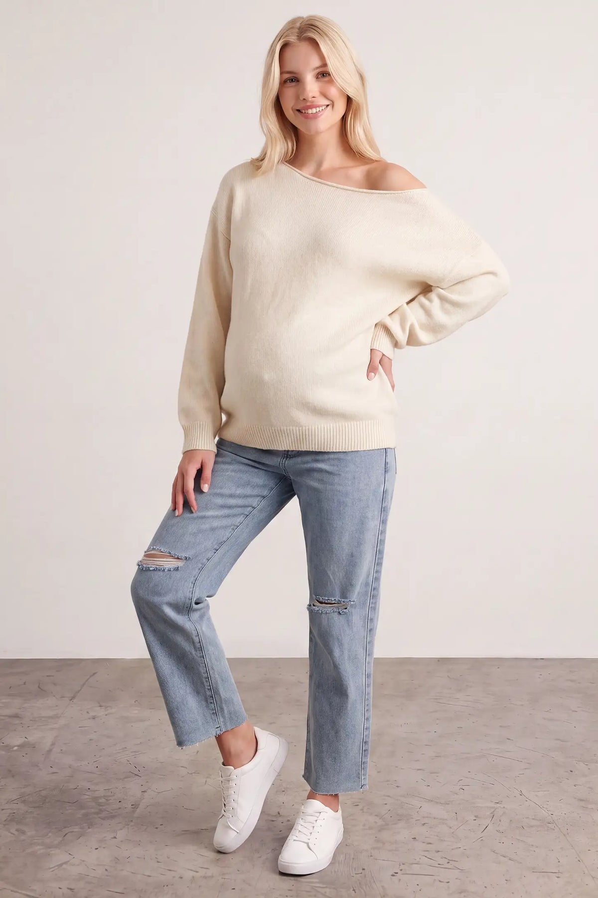 High-Waisted Distressed Maternity Jeans